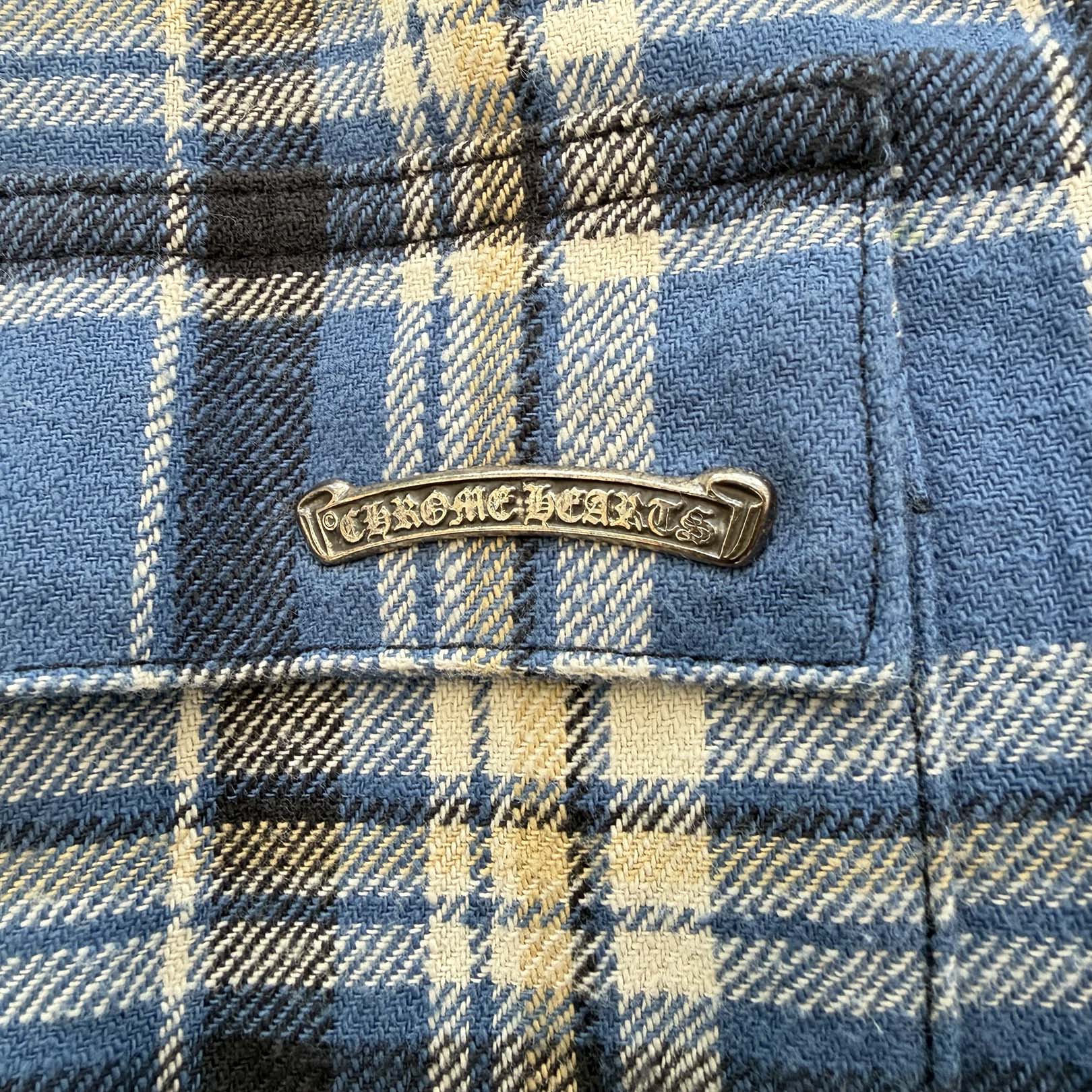 CHROME HEARTS Y NOT WORK DOG Cross Ball Button Check Shirt Jacket Size XL クロムハーツ ワイノット ワークドッグ クロスボールボタン チェック シャツ ジャケット サイズXL