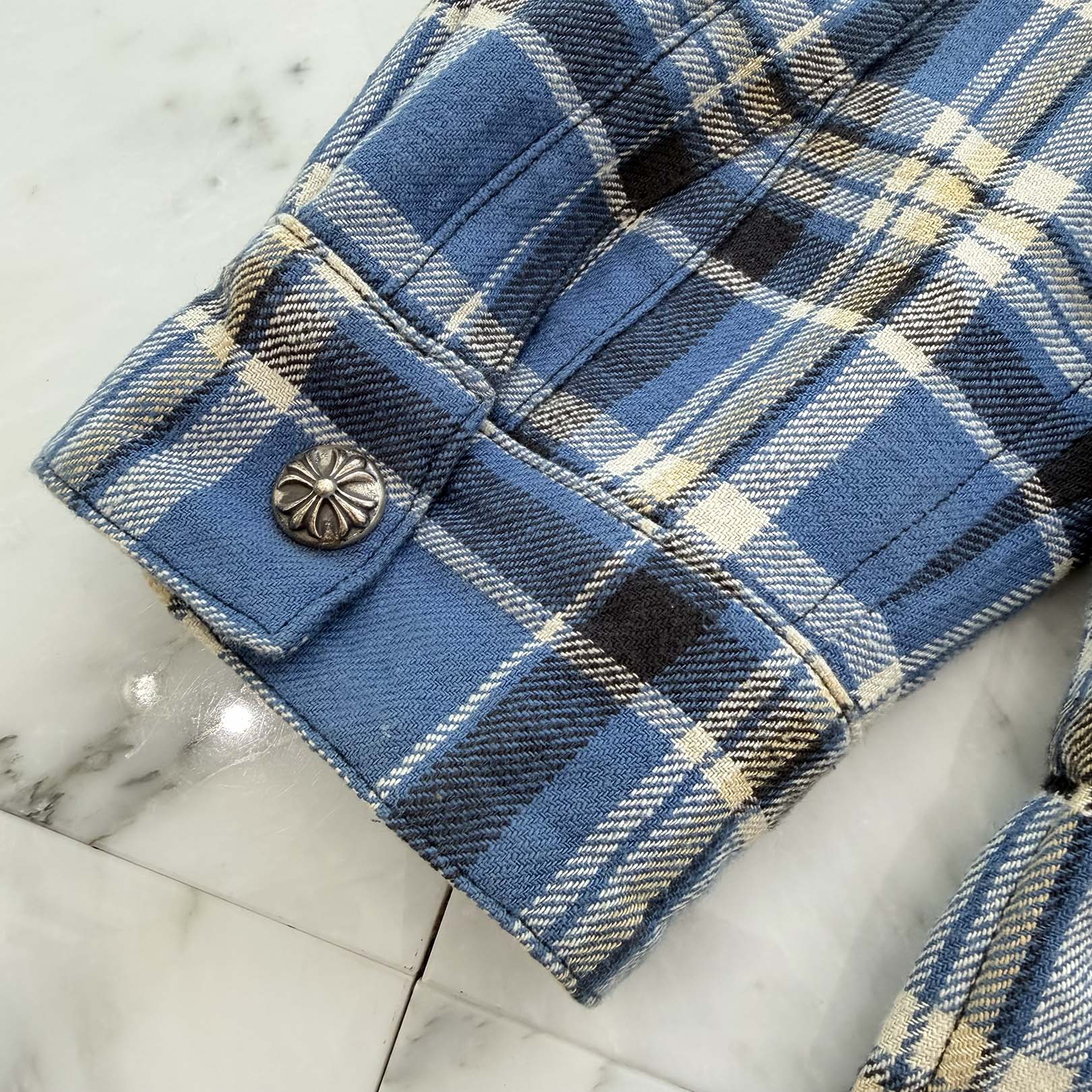 CHROME HEARTS Y NOT WORK DOG Cross Ball Button Check Shirt Jacket Size XL クロムハーツ ワイノット ワークドッグ クロスボールボタン チェック シャツ ジャケット サイズXL