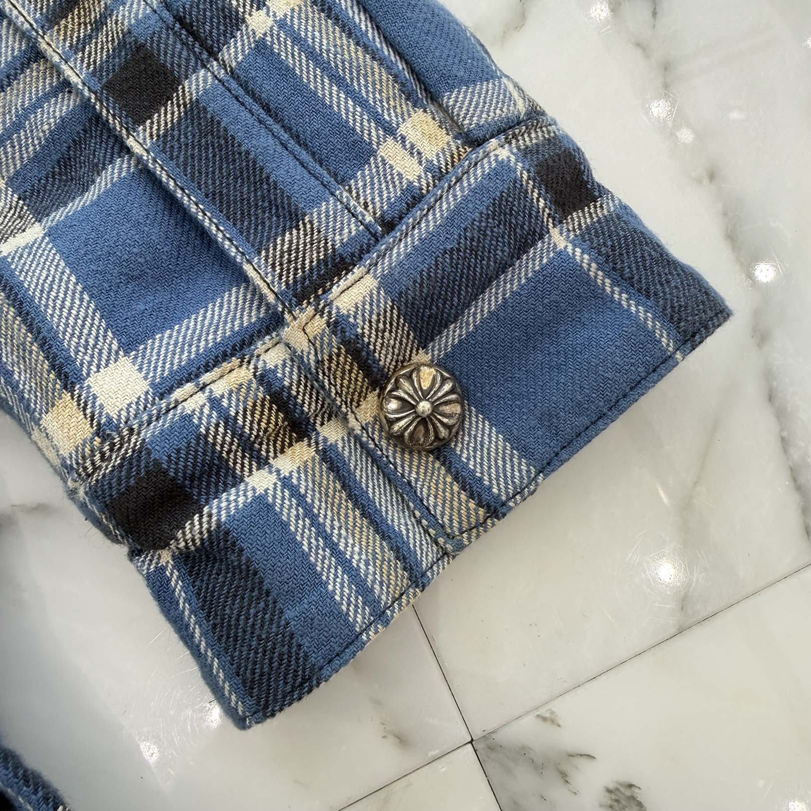 CHROME HEARTS Y NOT WORK DOG Cross Ball Button Check Shirt Jacket Size XL クロムハーツ ワイノット ワークドッグ クロスボールボタン チェック シャツ ジャケット サイズXL