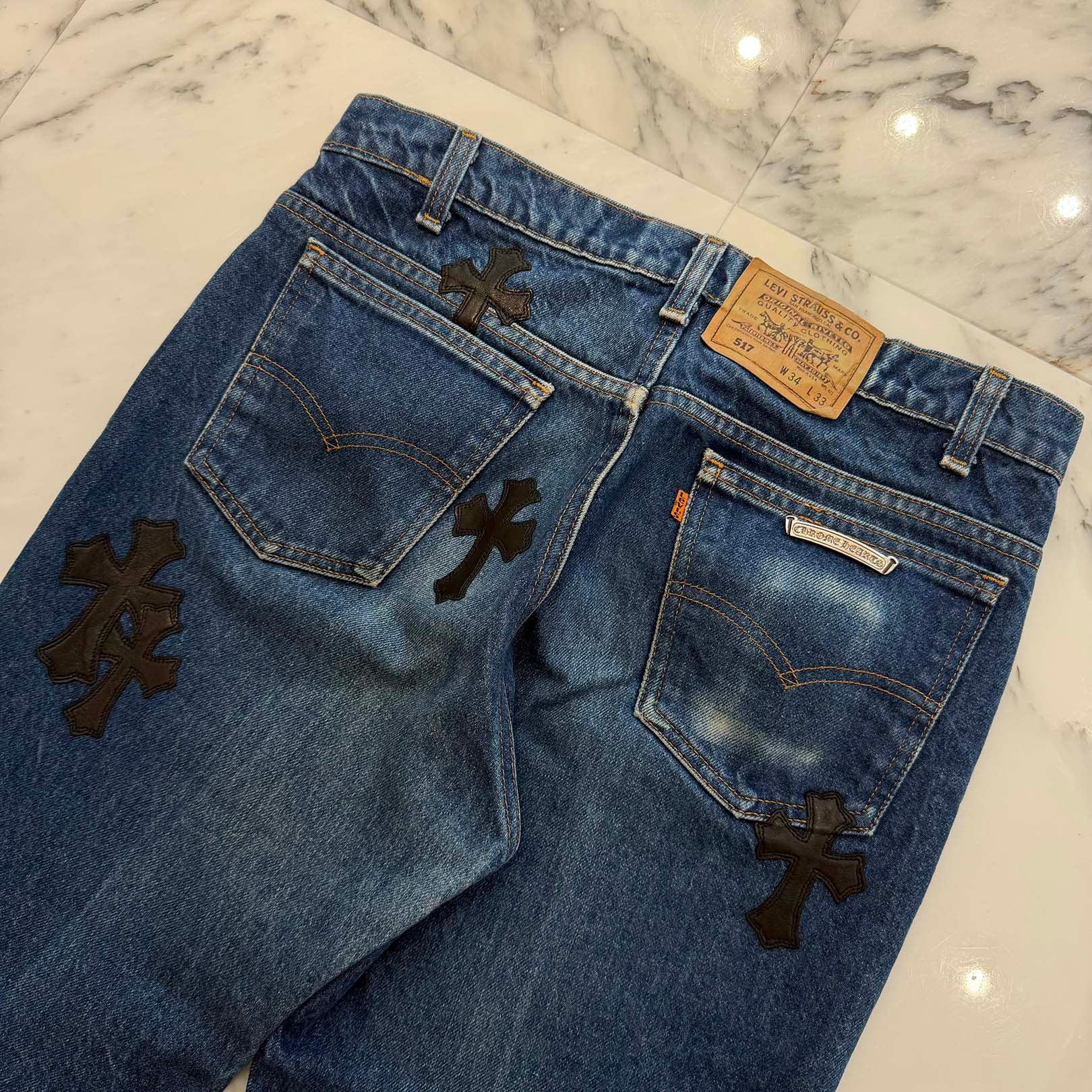 CHROME HEARTS × Levi's 517 VNTG Cross Leather Patch Denim Pants Size 33 クロムハーツ × リーバイス 517 ヴィンテージ クロスレザーパッチ デニムパンツ サイズ33