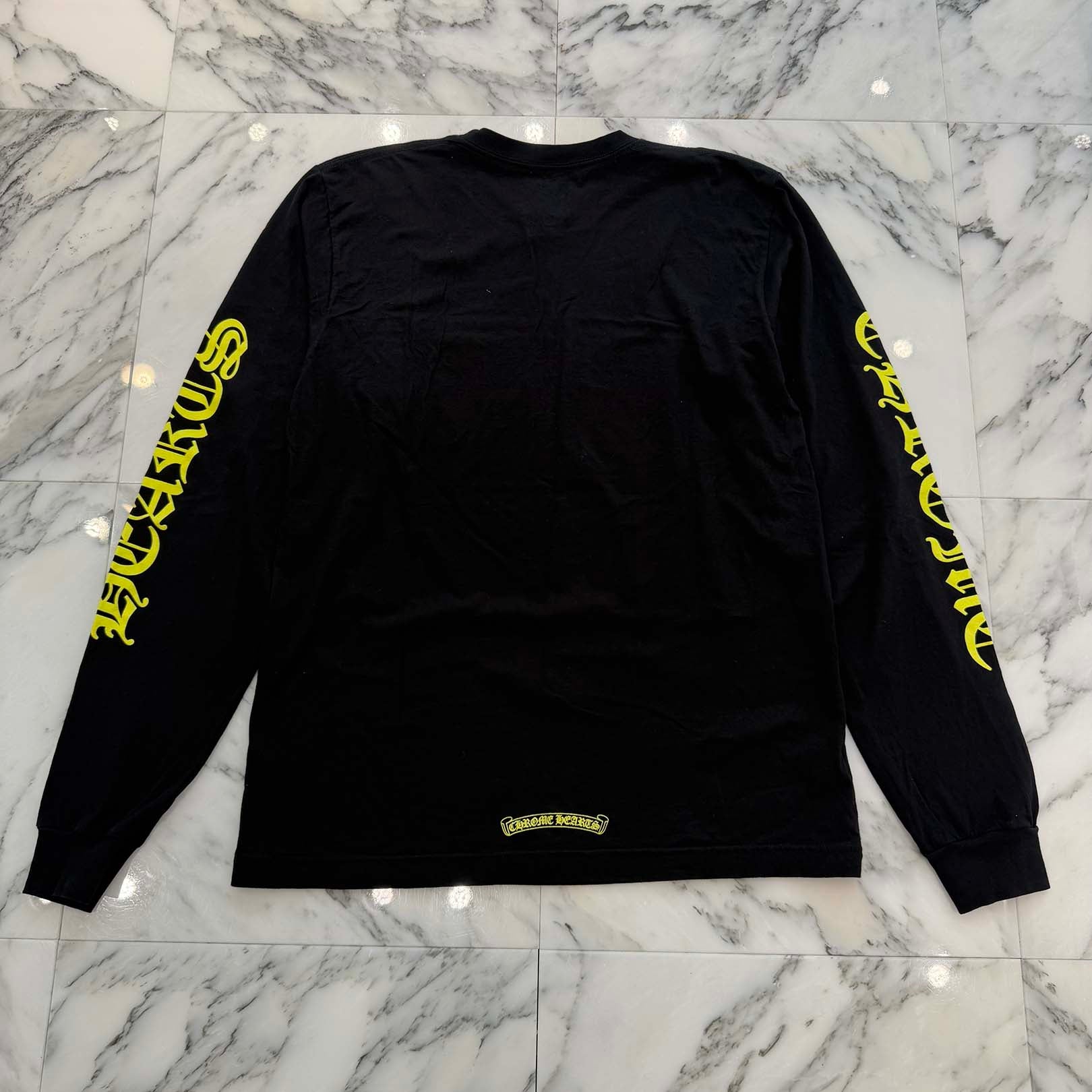 CHROME HEARTS Old English Neck Logo Neon Yellow Long Sleeve Tee Size L クロムハーツ オールドイングリッシュネックロゴネオンイエローロングスリーブTシャツ サイズL