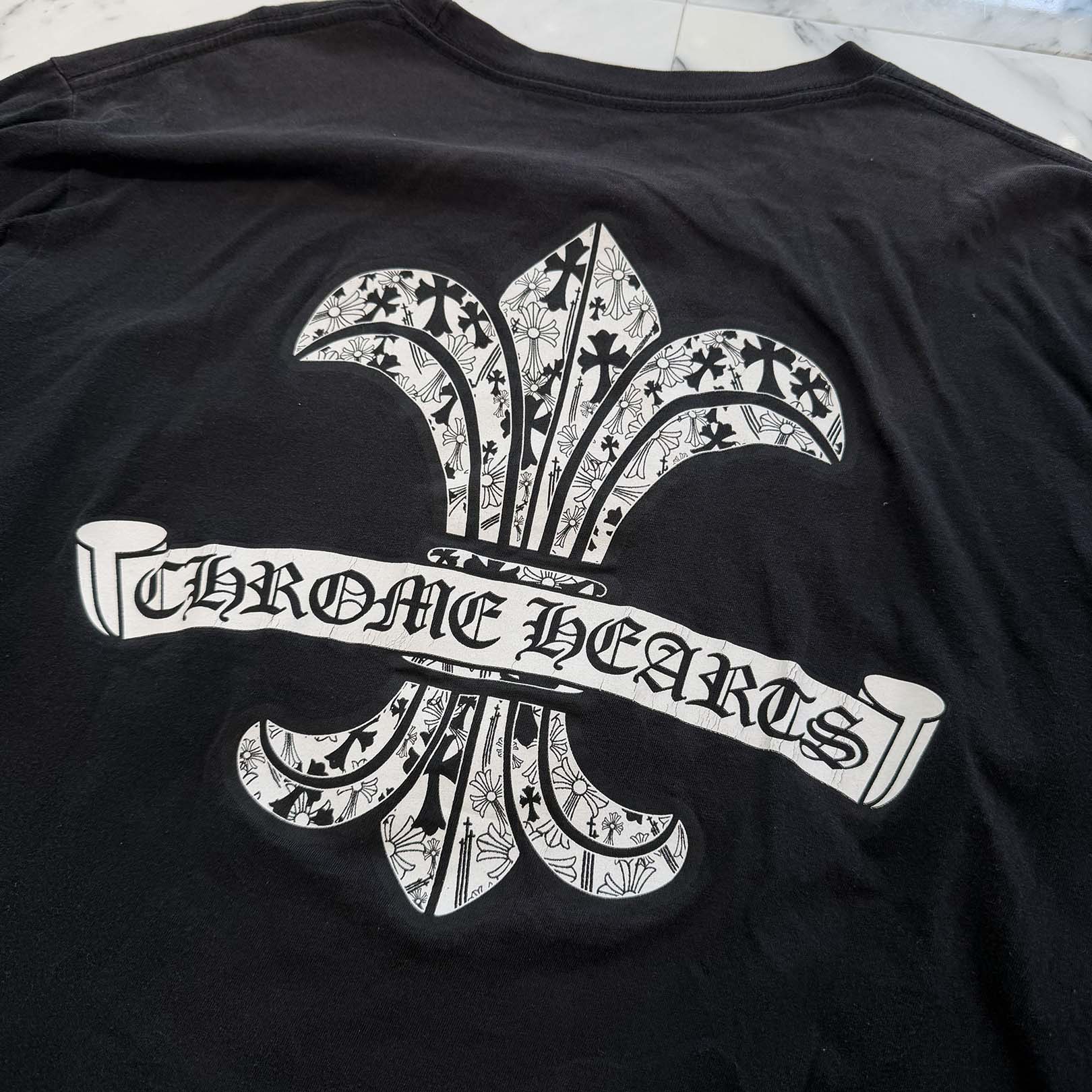 CHROME HEARTS Back Scroll BS FLARE Print Long Sleeve Tee Size L