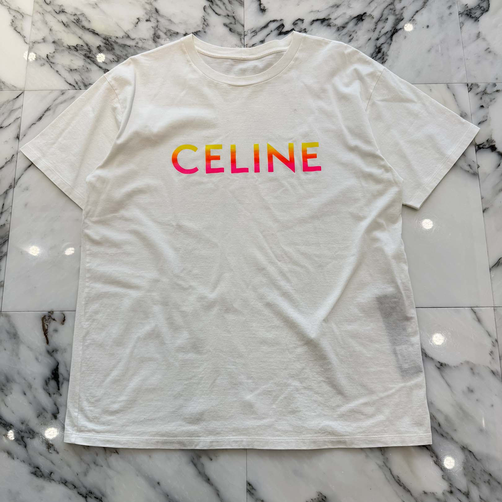 CELINE 2022SS Gradation Logo Cotton Tee 2X10B671Q Size S セリーヌ グラデーション ロゴ コットン Tシャツ サイズS