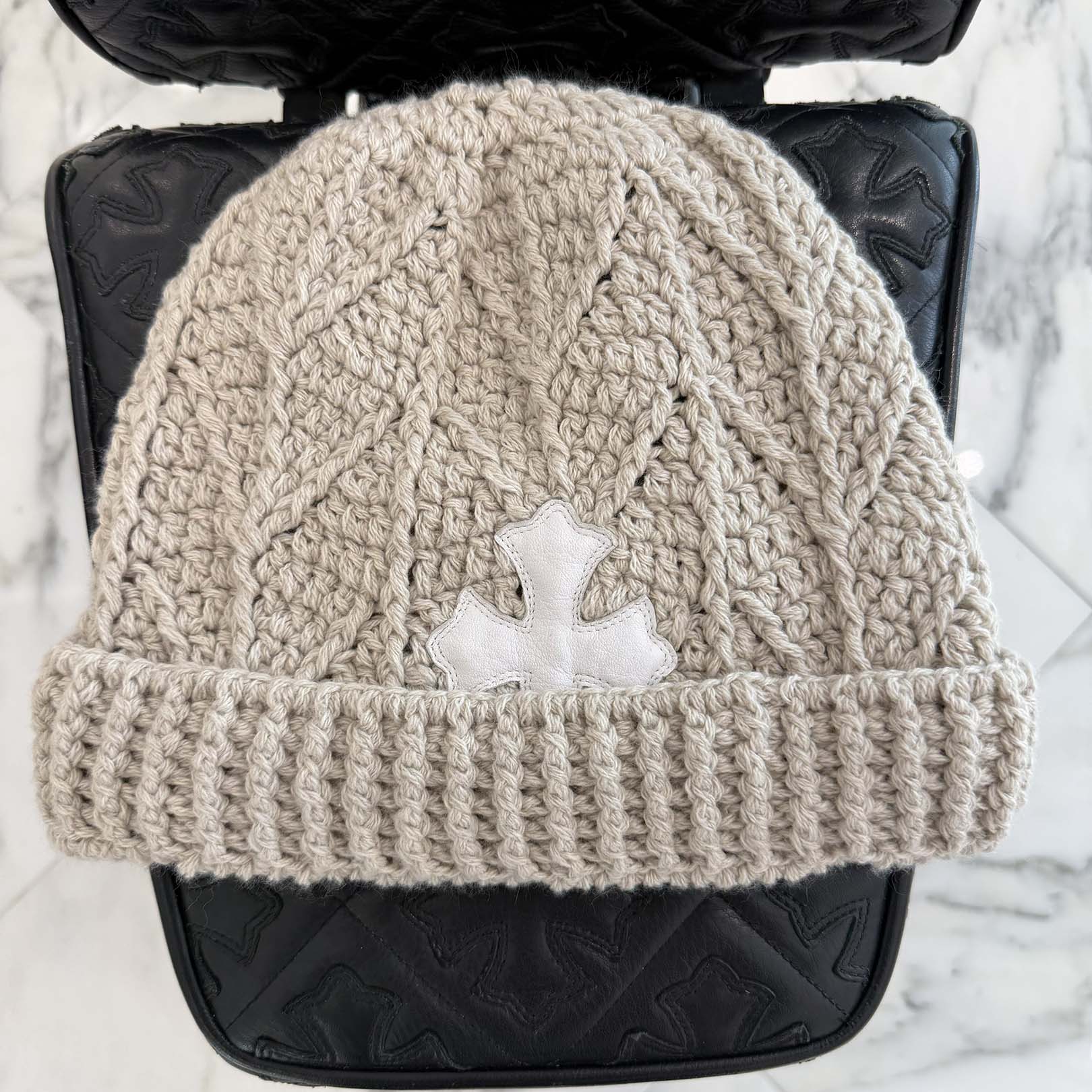 CHROME HEARTS Cross Leather Patch Cashmere Beanie Size ONE SIZE (26cm) クロムハーツ クロスレザーパッチ カシミヤ ビーニー サイズONE SIZE (26cm)