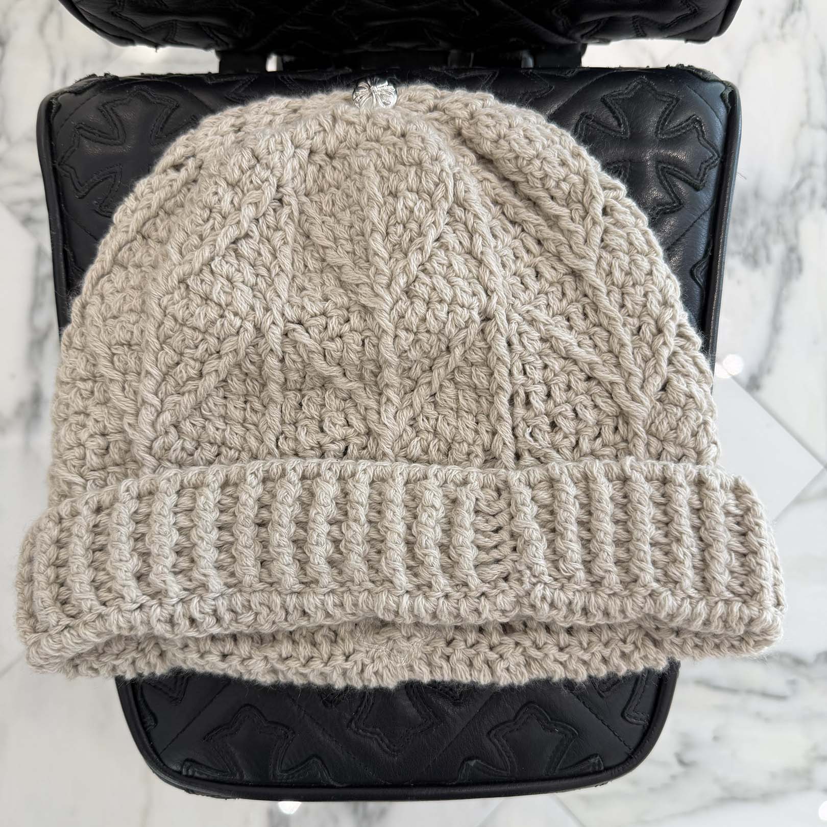 CHROME HEARTS Cross Leather Patch Cashmere Beanie Size ONE SIZE (26cm) クロムハーツ クロスレザーパッチ カシミヤ ビーニー サイズONE SIZE (26cm)