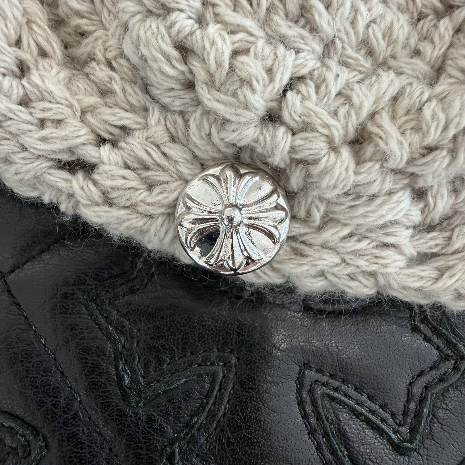 CHROME HEARTS Cross Leather Patch Cashmere Beanie Size ONE SIZE (26cm) クロムハーツ クロスレザーパッチ カシミヤ ビーニー サイズONE SIZE (26cm)