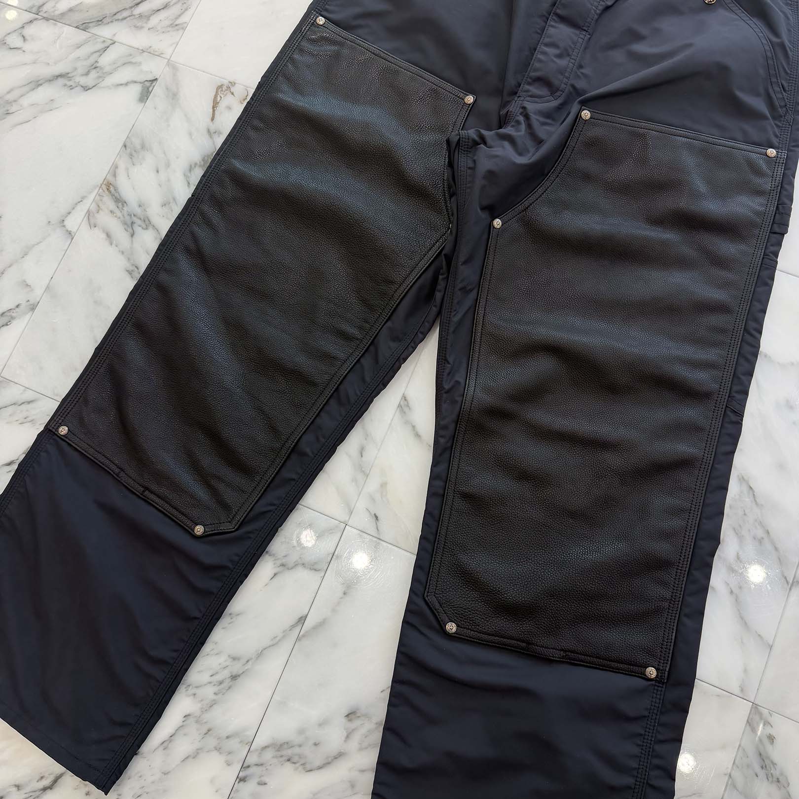 CHROME HEARTS Carpenter Leather Cross Patch Nylon Leather Work Pants Size 36 クロムハーツ カーペンター レザークロスパッチ ナイロン レザー 切替 ワークパンツ サイズ36