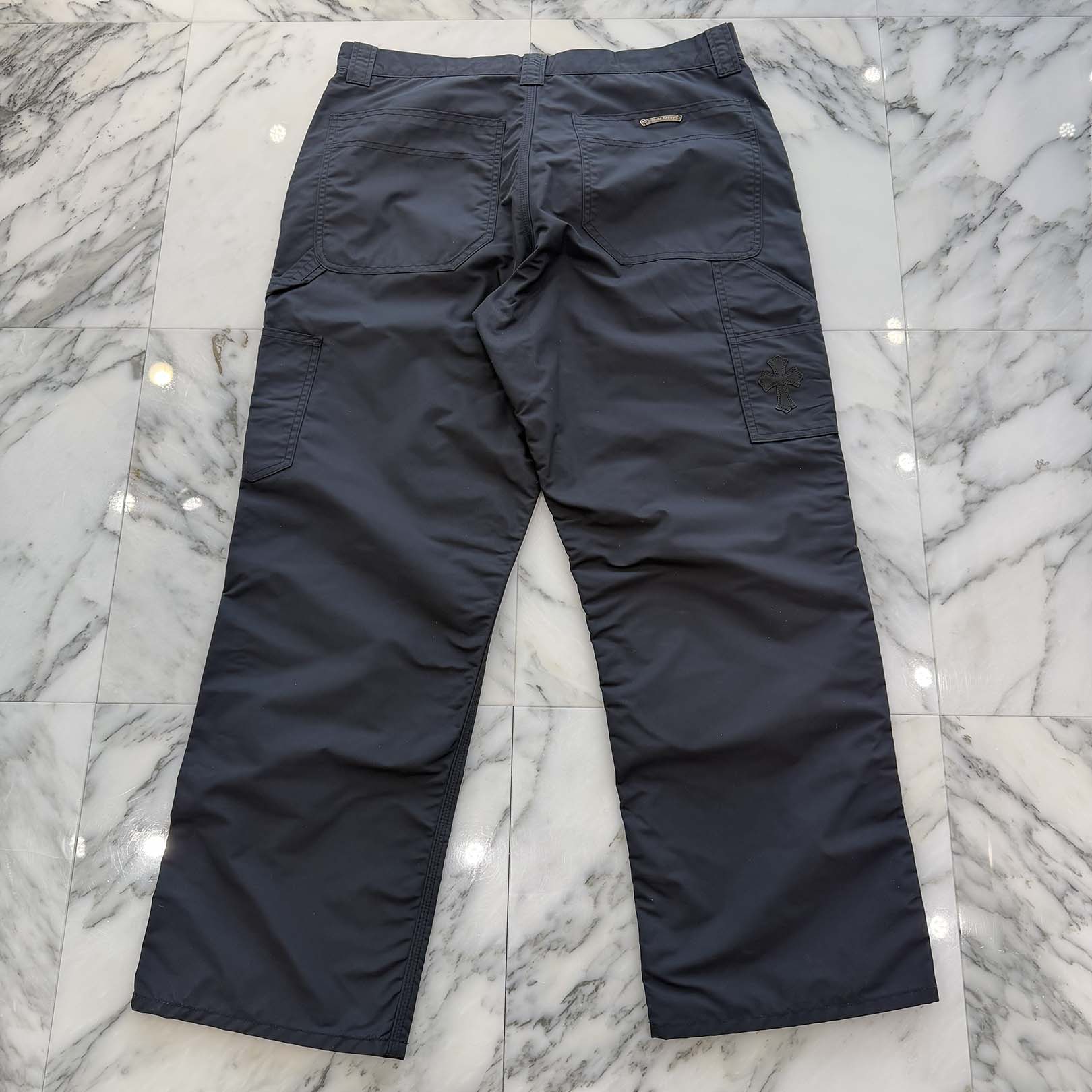 CHROME HEARTS Carpenter Leather Cross Patch Nylon Leather Work Pants Size 36 クロムハーツ カーペンター レザークロスパッチ ナイロン レザー 切替 ワークパンツ サイズ36