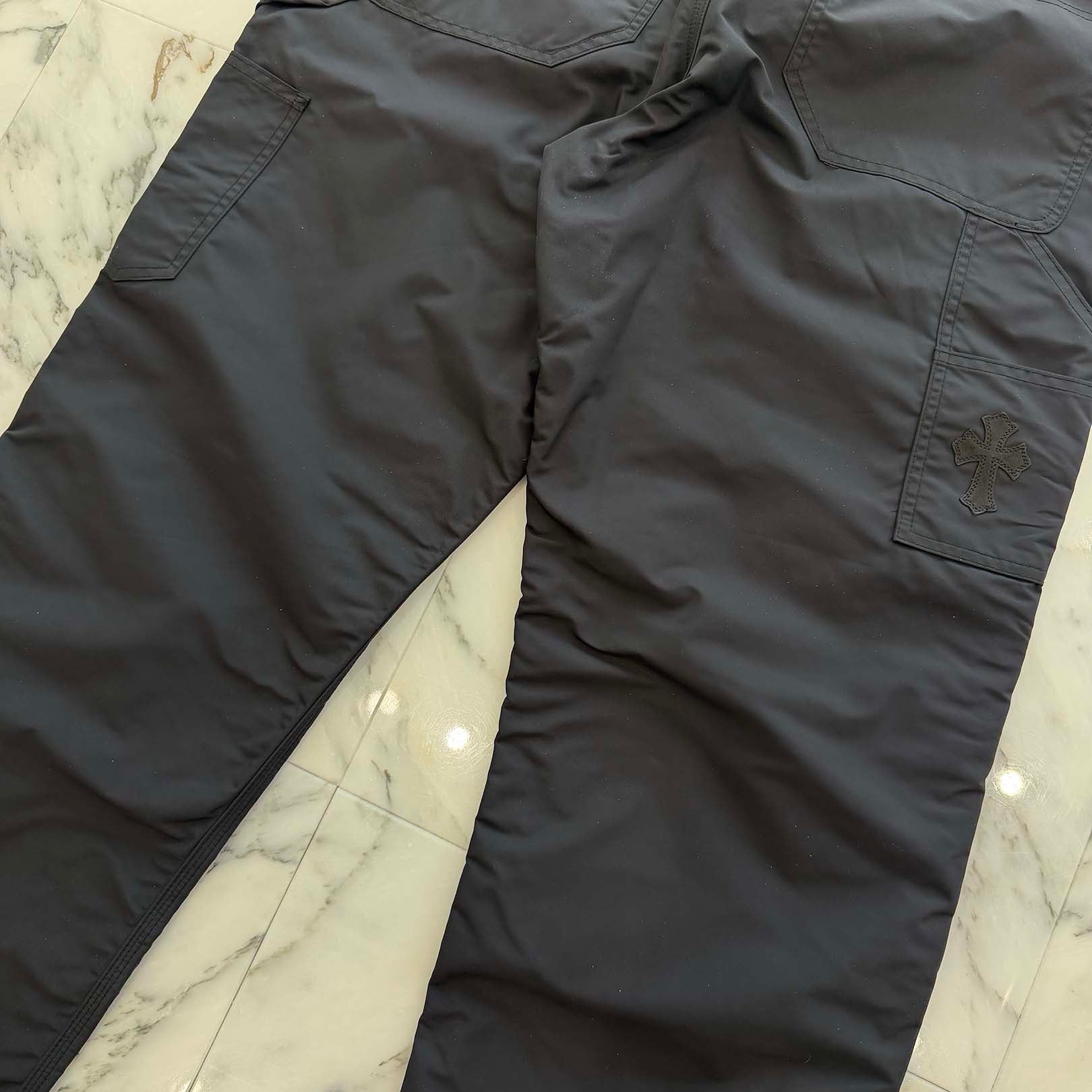 CHROME HEARTS Carpenter Leather Cross Patch Nylon Leather Work Pants Size 36 クロムハーツ カーペンター レザークロスパッチ ナイロン レザー 切替 ワークパンツ サイズ36