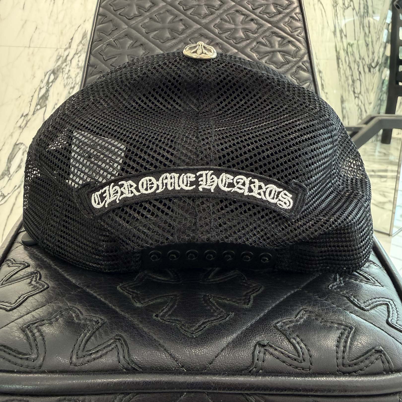 CHROME HEARTS Camo Triple Cross Leather Patch Trucker Cap ONE SIZE