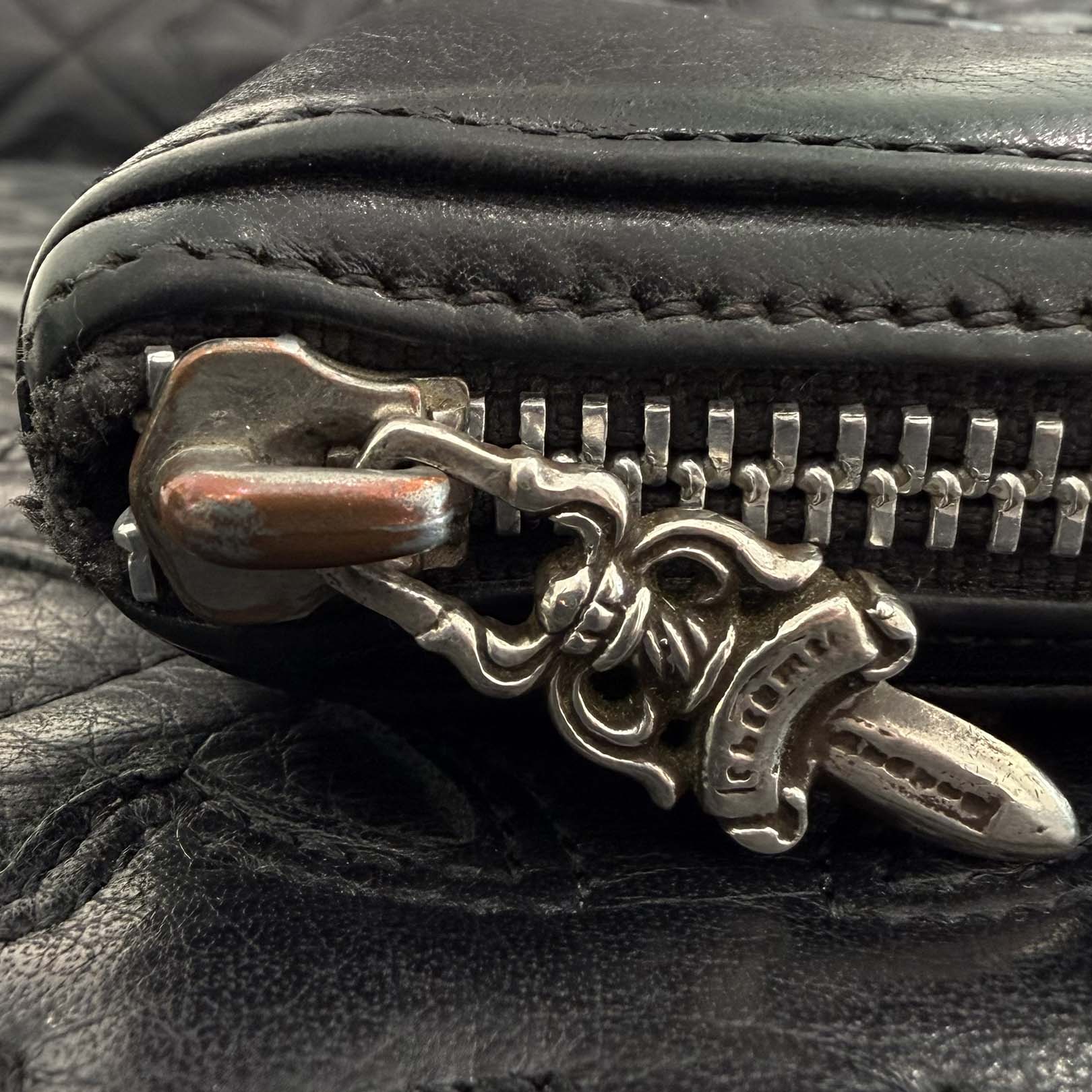 CHROME HEARTS 3 Cemetery Leather Cross Patch REC F Zip Wallet