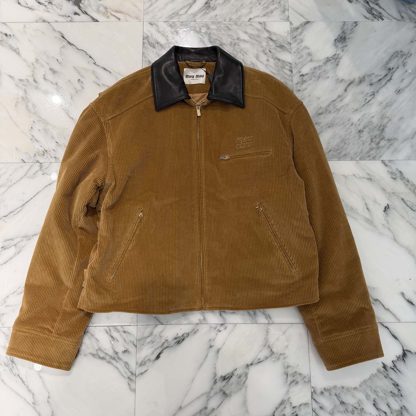 MIU MIU 2025AW Embroidered Logo Patch Corduroy Blouson Jacket ML1336_1795_F0346_S_OOO Size 42 ミュウミュウ ロゴ刺繡パッチ コーデュロイ ブルゾンジャケット サイズ42