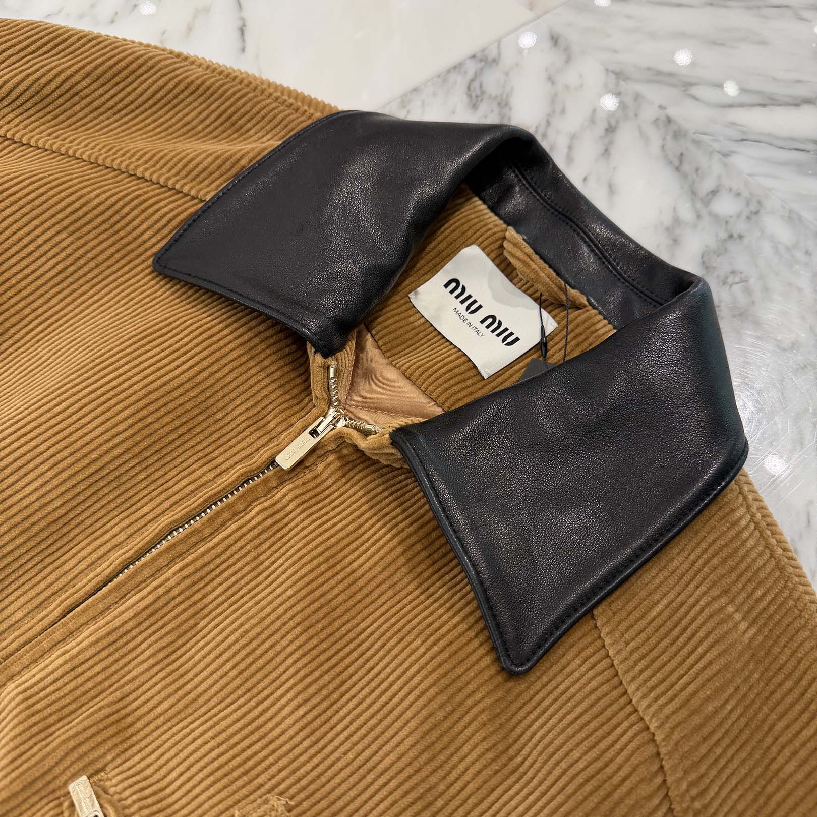 MIU MIU 2025AW Embroidered Logo Patch Corduroy Blouson Jacket ML1336_1795_F0346_S_OOO Size 42 ミュウミュウ ロゴ刺繡パッチ コーデュロイ ブルゾンジャケット サイズ42