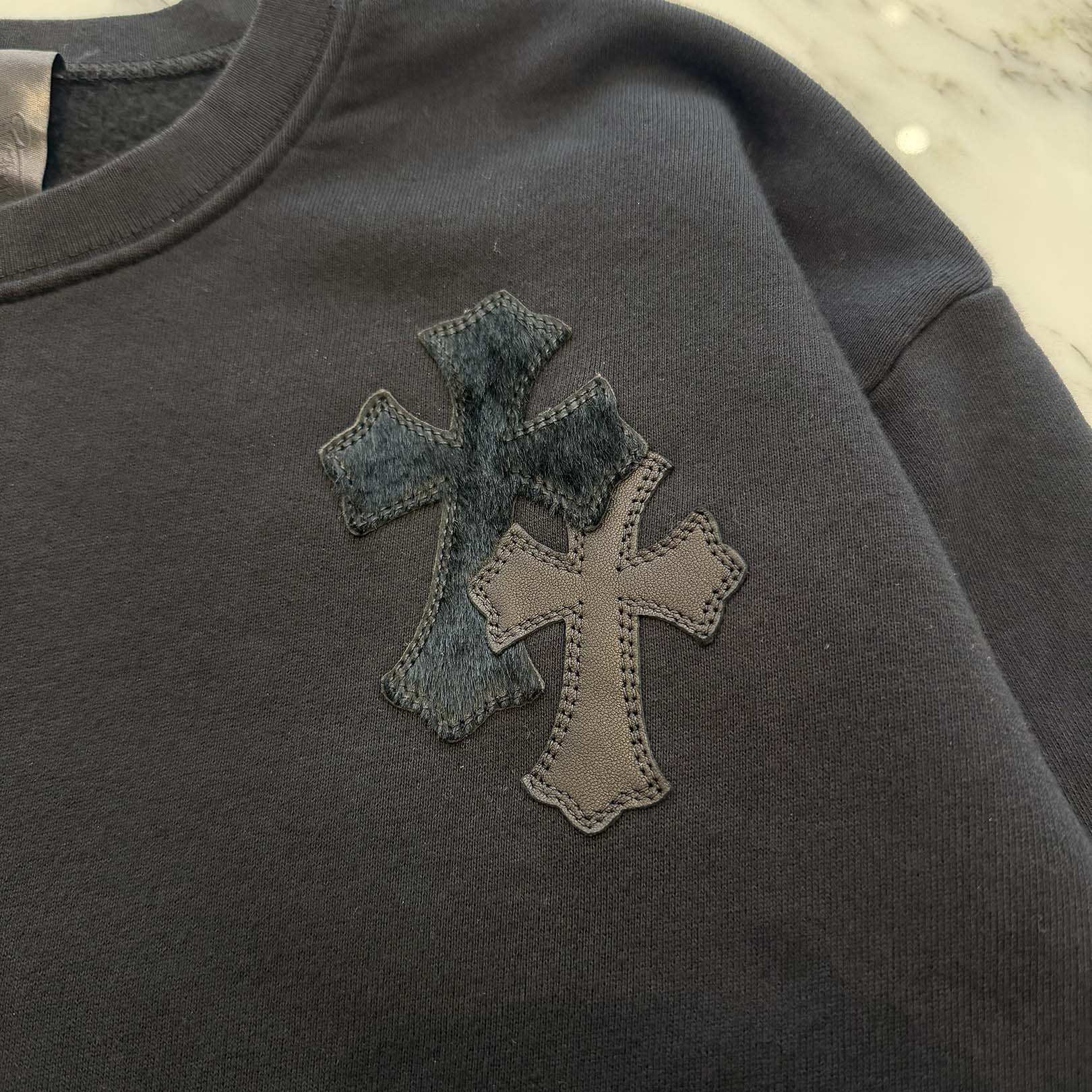 CHROME HEARTS Y NOT Multi Leather Cross Patch Sweatshirt Size M クロムハーツ ワイノット マルチレザークロスパッチ スウェットシャツ サイズM
