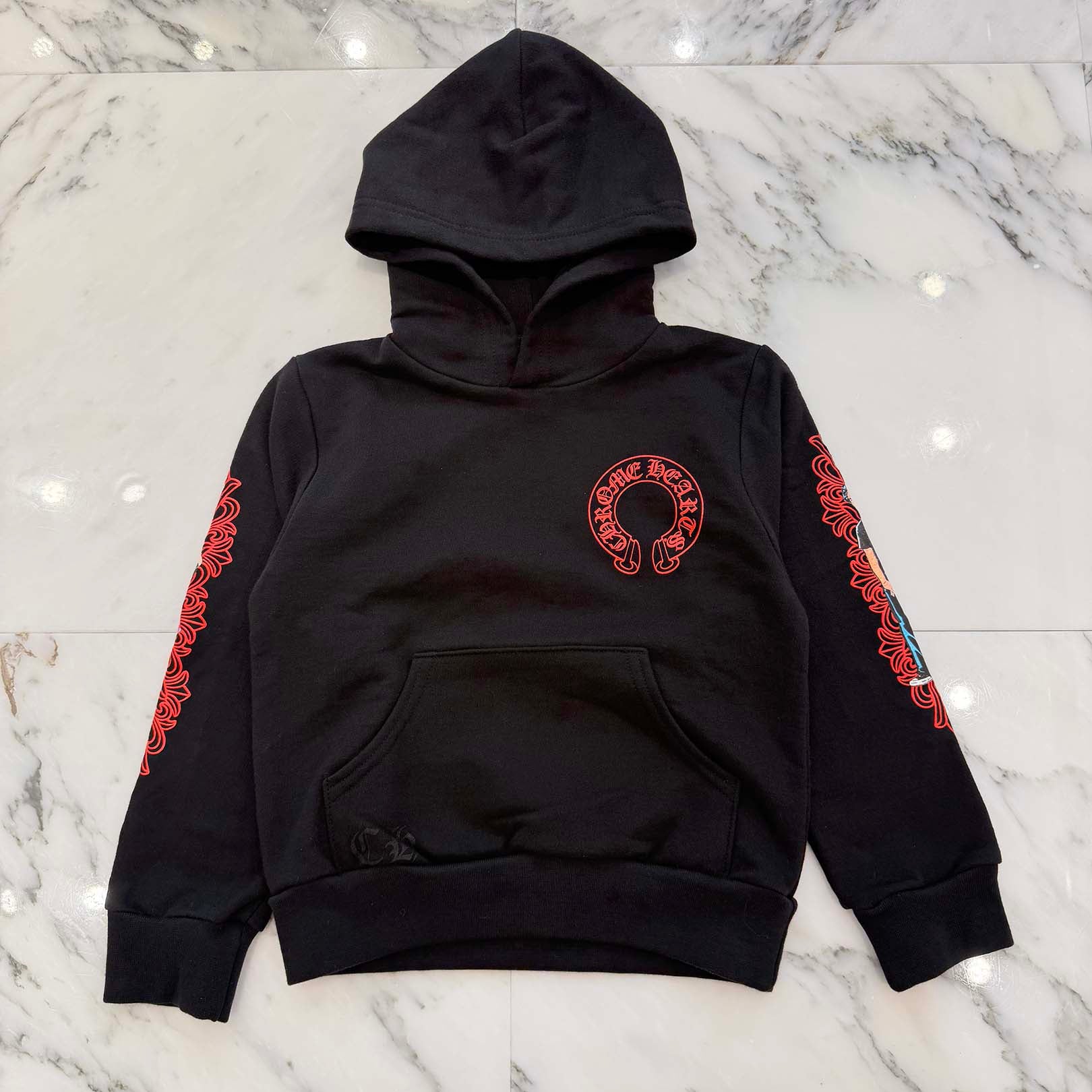 CHROME HEARTS × DEADLY DOLL Floral Cross Horseshoe Print Pullover Hoodie Size 6Y クロムハーツ×デッドリードール フローラルクロス ホースシュープリント プルオーバーフーディー サイズ6Y
