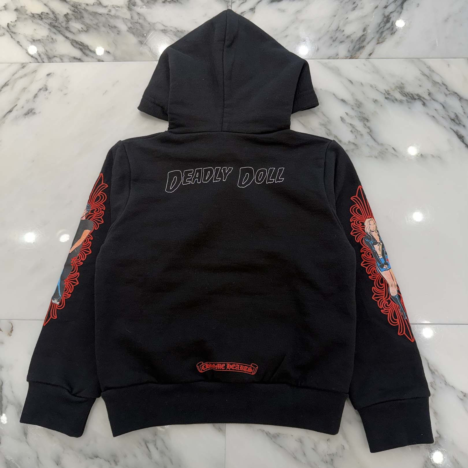 CHROME HEARTS × DEADLY DOLL Floral Cross Horseshoe Print Pullover Hoodie Size 6Y クロムハーツ×デッドリードール フローラルクロス ホースシュープリント プルオーバーフーディー サイズ6Y