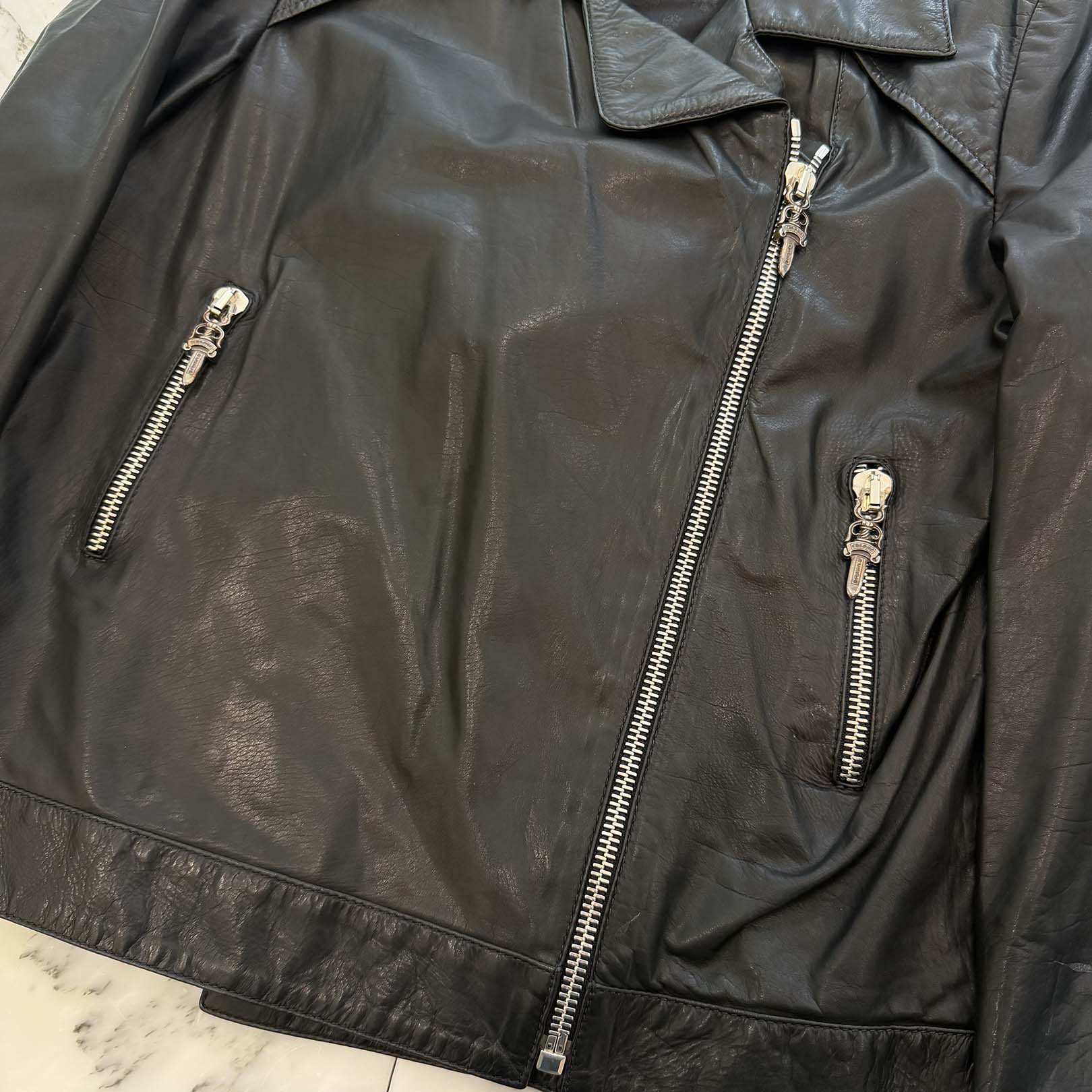 CHROME HEARTS Dagger Zip Riders Leather Jacket Size S クロムハーツ ダガージップライダースレザージャケット サイズS