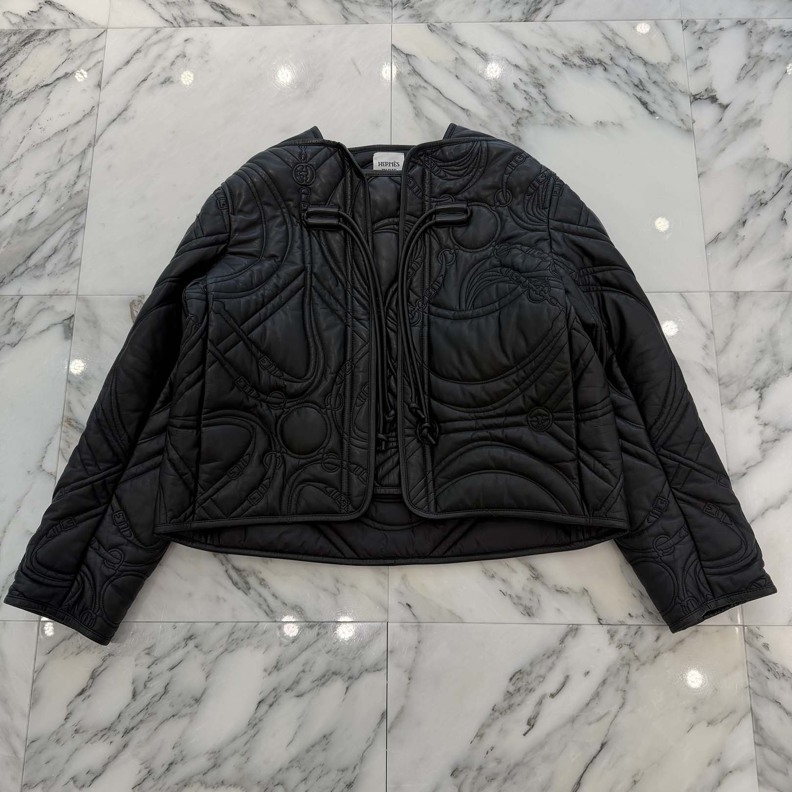 HERMES Quilted Leather Zip Up Jacket Size 36 エルメス キルティング レザー ジップアップジャケット サイズ36