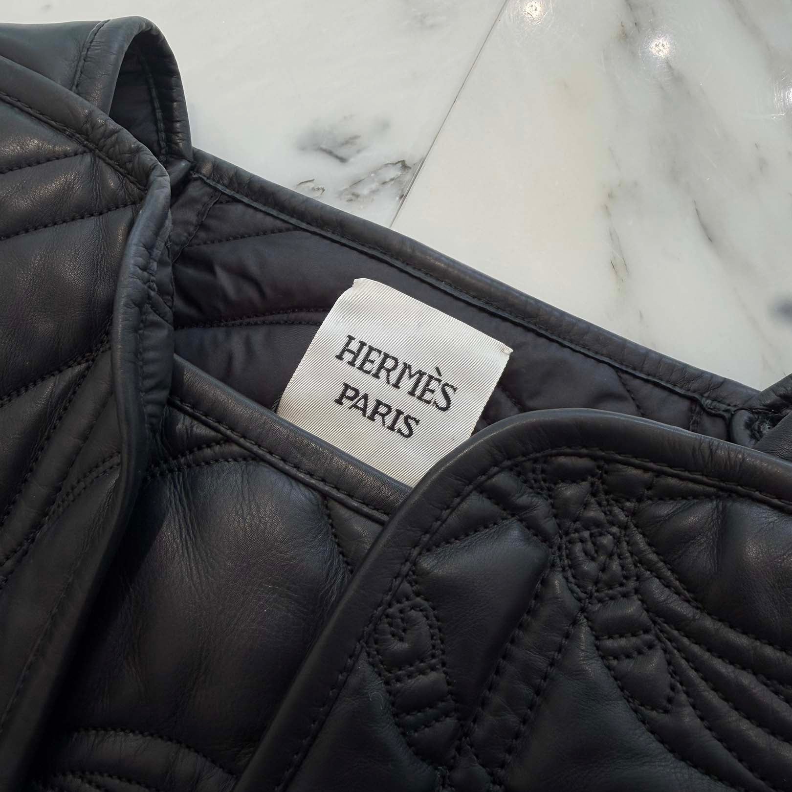HERMES Quilted Leather Zip Up Jacket Size 36 エルメス キルティング レザー ジップアップジャケット サイズ36