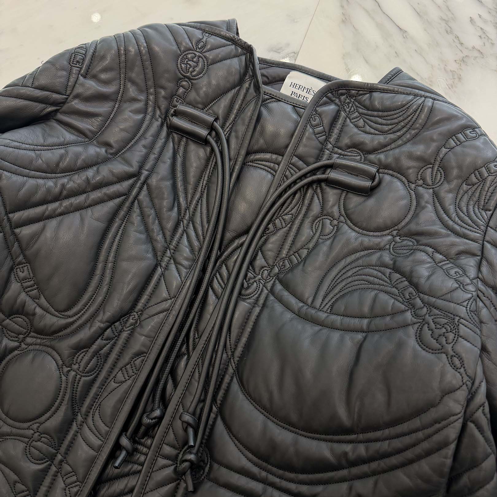 HERMES Quilted Leather Zip Up Jacket Size 36 エルメス キルティング レザー ジップアップジャケット サイズ36
