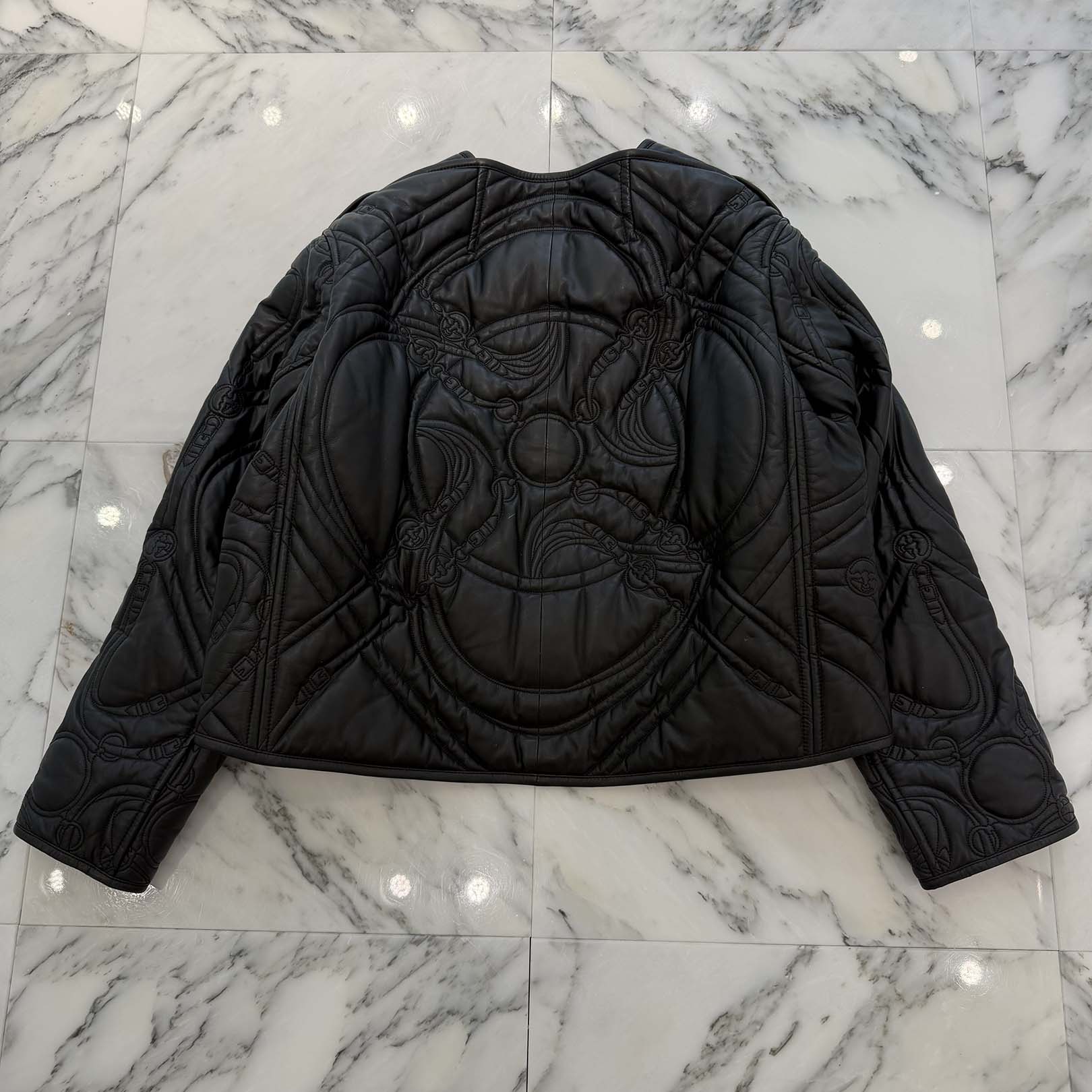 HERMES Quilted Leather Zip Up Jacket Size 36 エルメス キルティング レザー ジップアップジャケット サイズ36