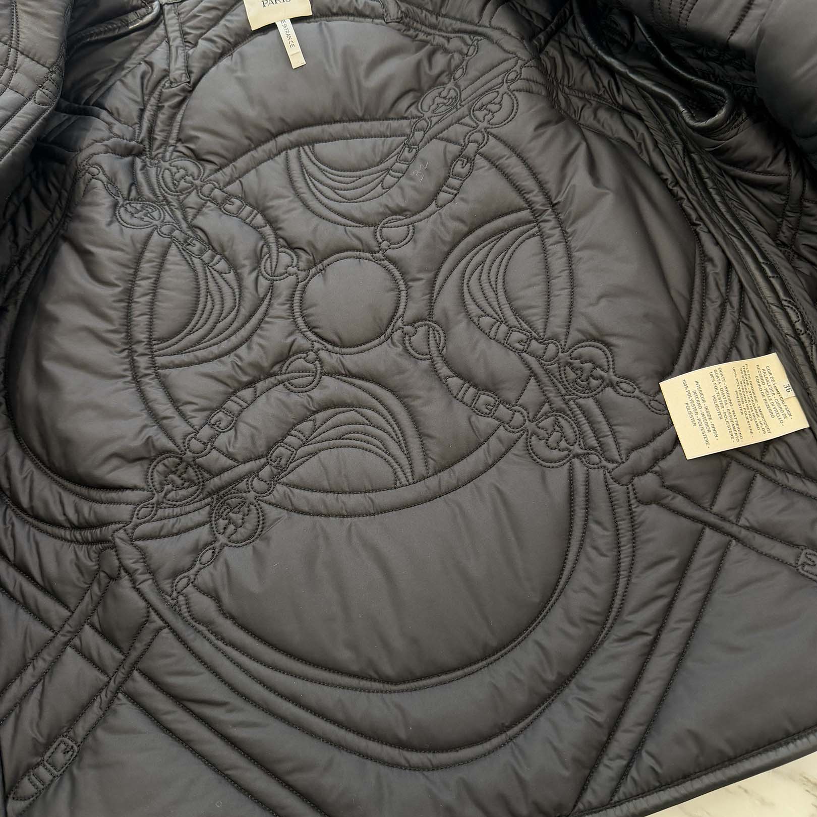 HERMES Quilted Leather Zip Up Jacket Size 36 エルメス キルティング レザー ジップアップジャケット サイズ36