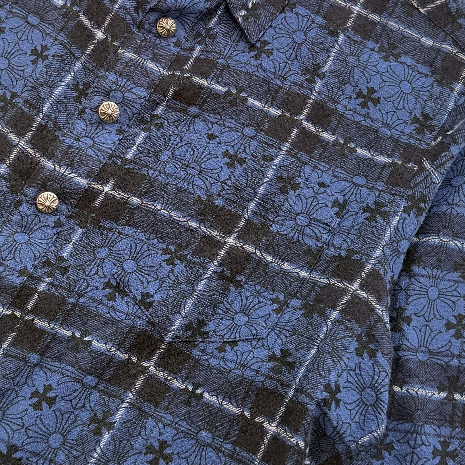 CHROME HEARTS Loose Ends Cross Leather Patch Check Shirt Size M クロムハーツ ルーズエンド クロスレザーパッチ チェック シャツ サイズM