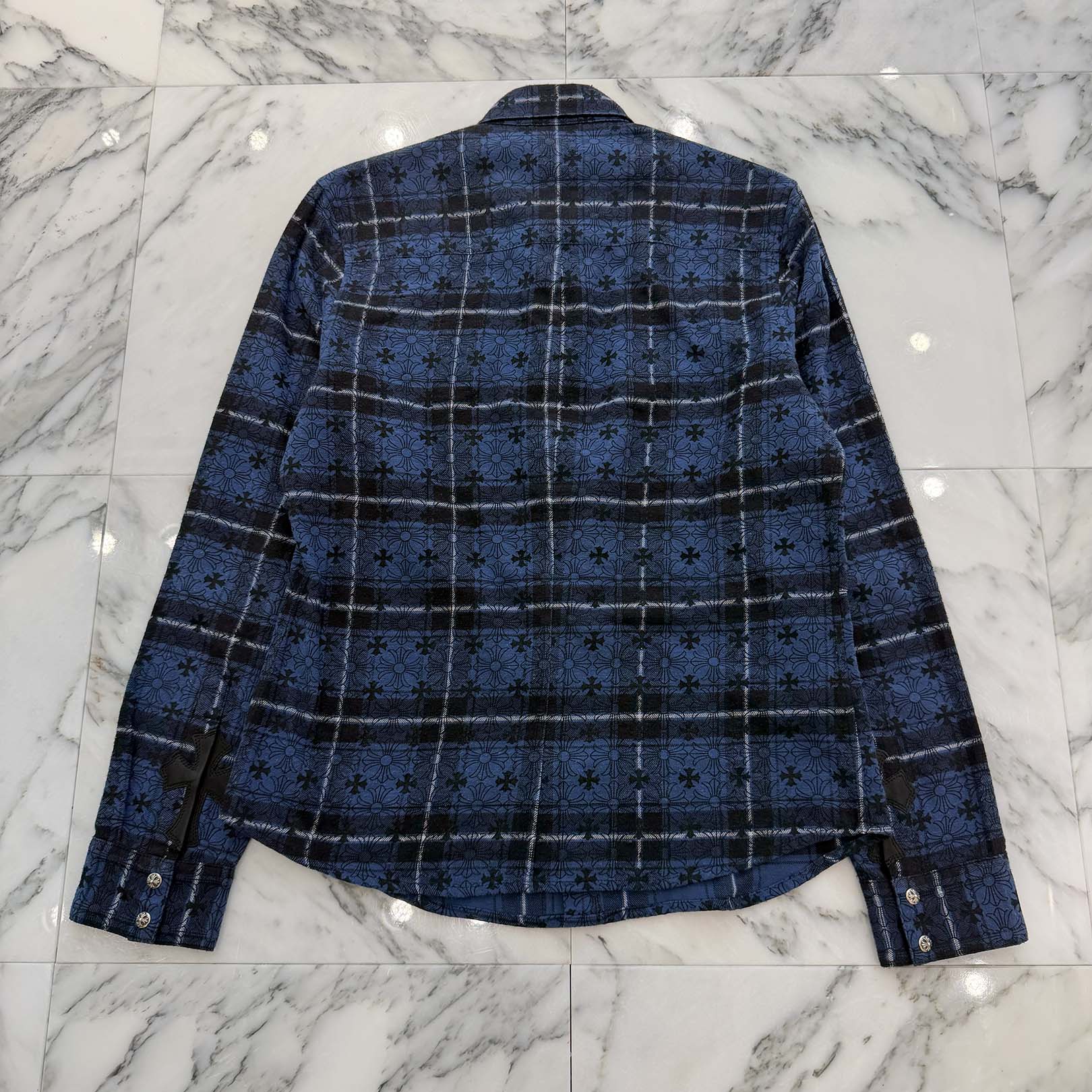 CHROME HEARTS Loose Ends Cross Leather Patch Check Shirt Size M クロムハーツ ルーズエンド クロスレザーパッチ チェック シャツ サイズM