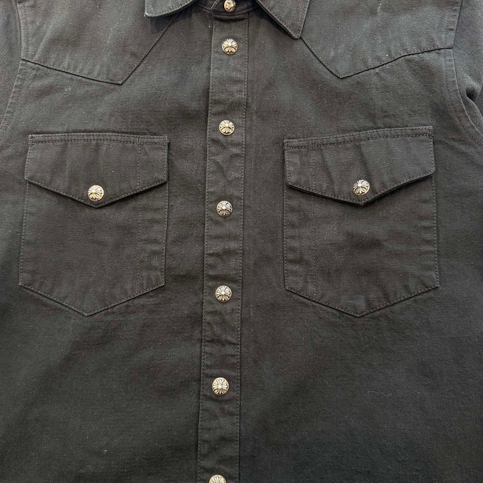 CHROME HEARTS Leather Cross Patch Denim Western Shirt Size M クロムハーツ クロスレザーパッチ デニムウェスタンシャツ サイズM