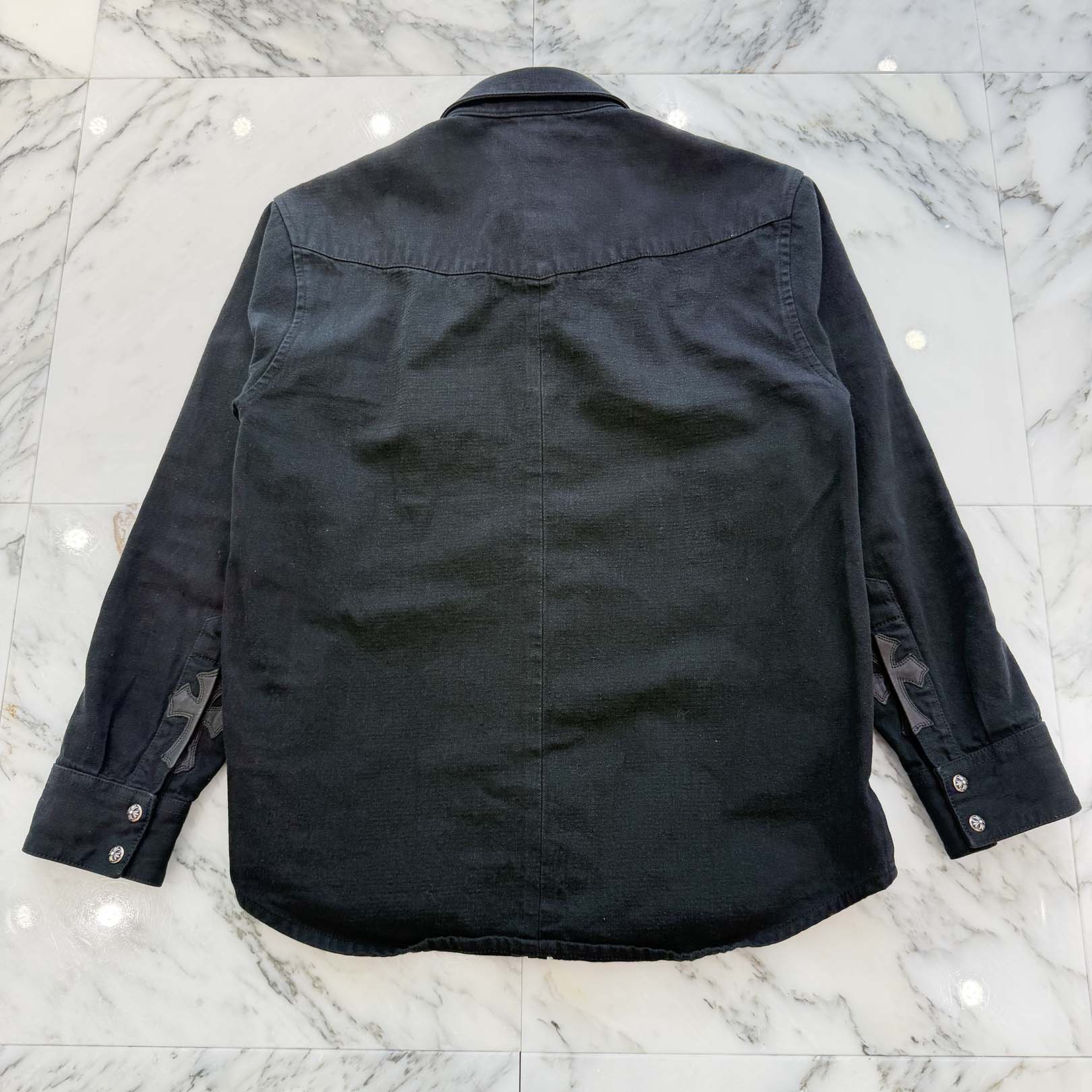 CHROME HEARTS Leather Cross Patch Denim Western Shirt Size M クロムハーツ クロスレザーパッチ デニムウェスタンシャツ サイズM