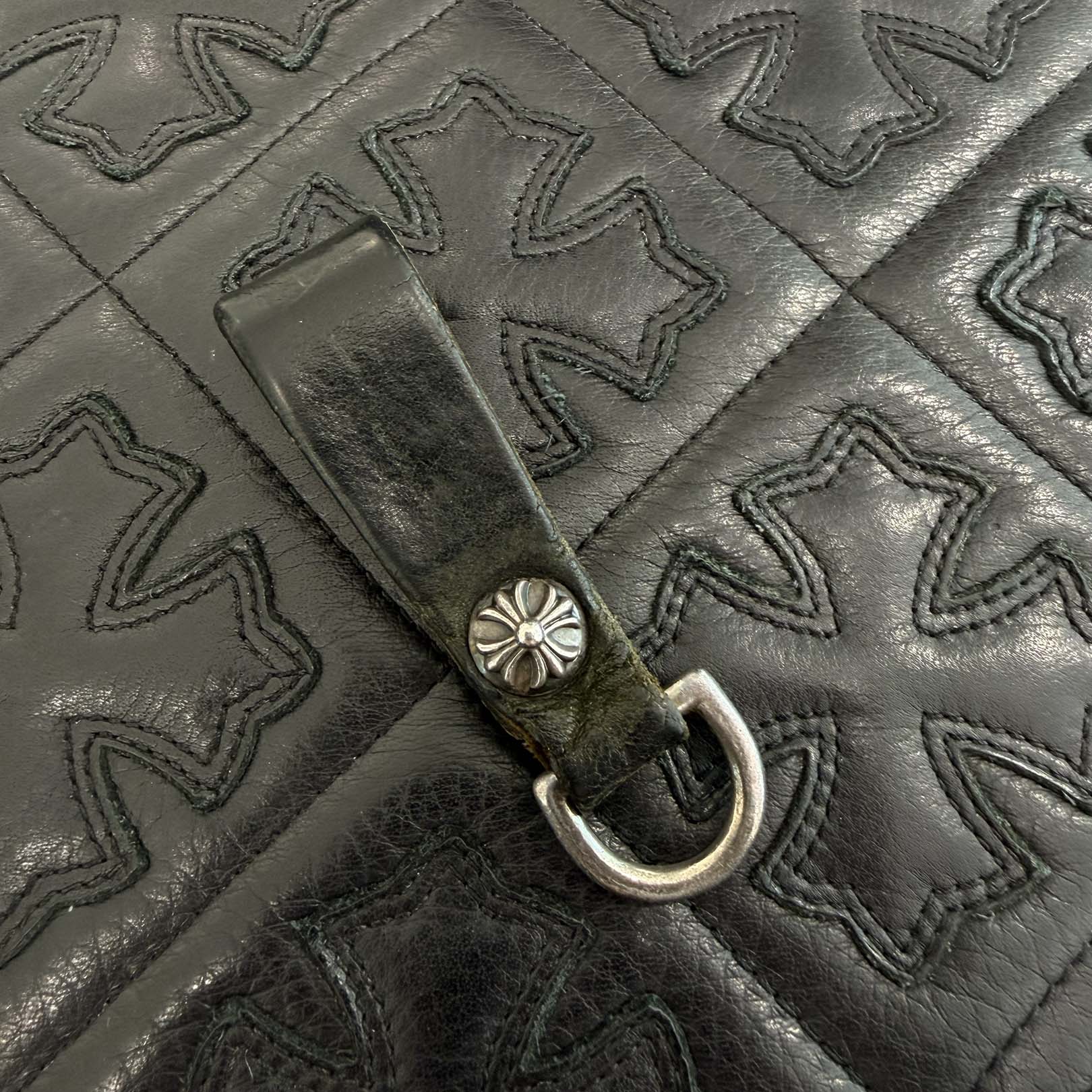 CHROME HEARTS Cross Ball Button Leather Belt Loop クロムハーツ クロスボールボタン レザー ベルトループ