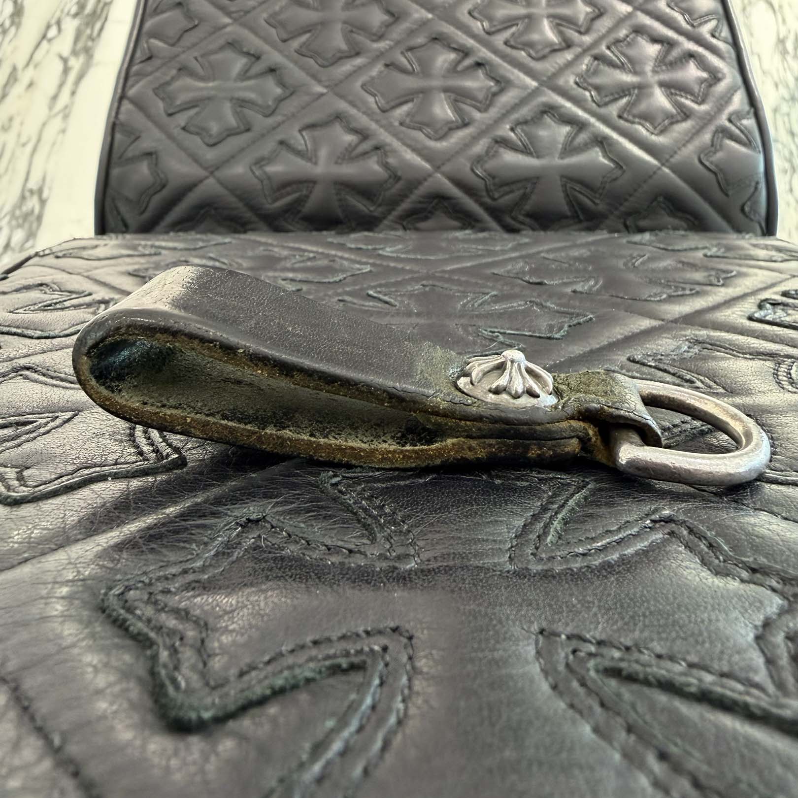 CHROME HEARTS Cross Ball Button Leather Belt Loop クロムハーツ