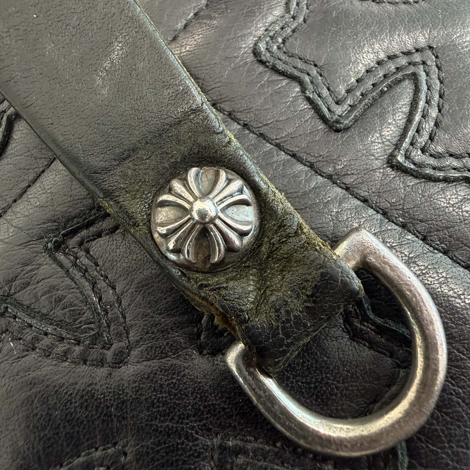 CHROME HEARTS Cross Ball Button Leather Belt Loop クロムハーツ クロスボールボタン レザー ベルトループ