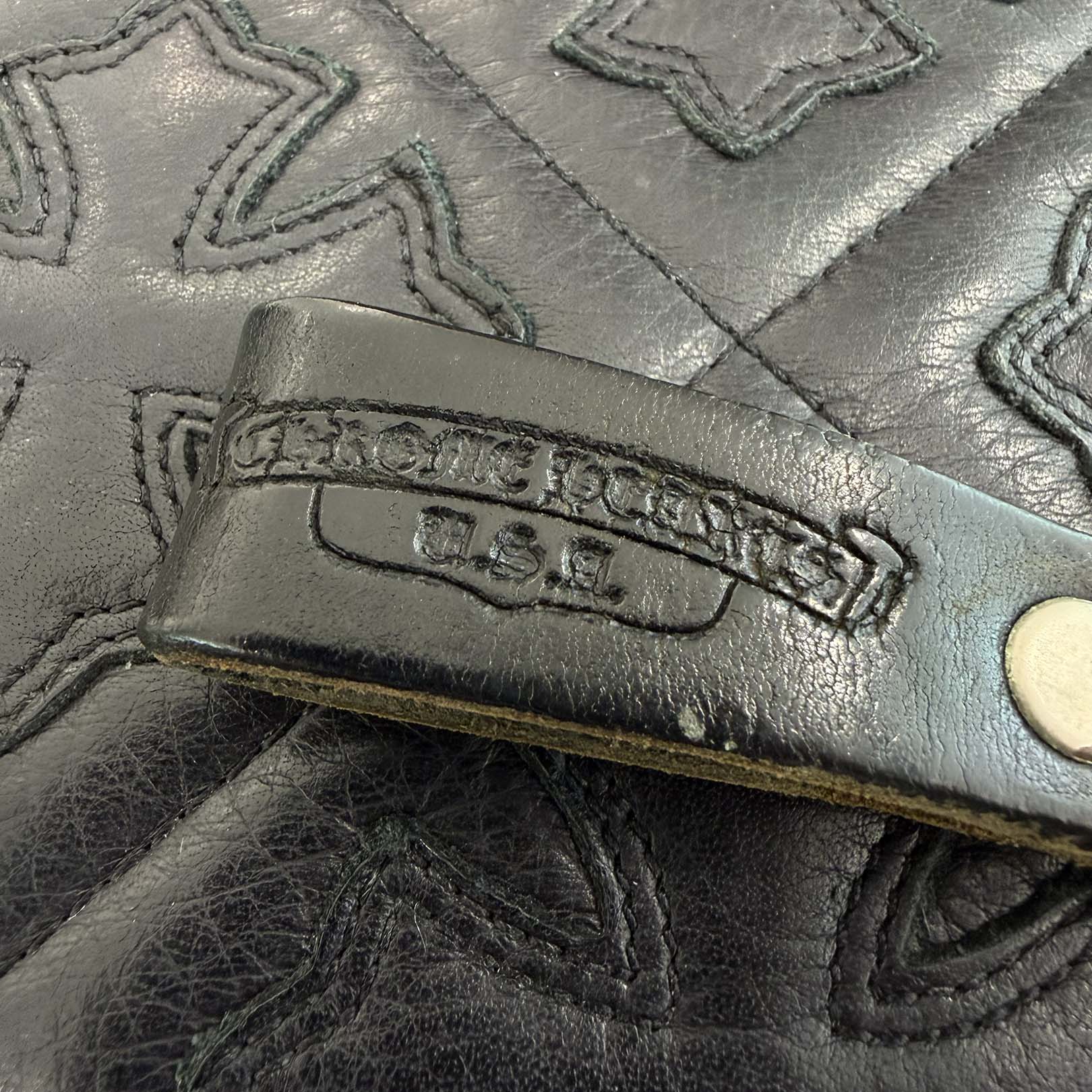 CHROME HEARTS Cross Ball Button Leather Belt Loop クロムハーツ クロスボールボタン レザー ベルトループ