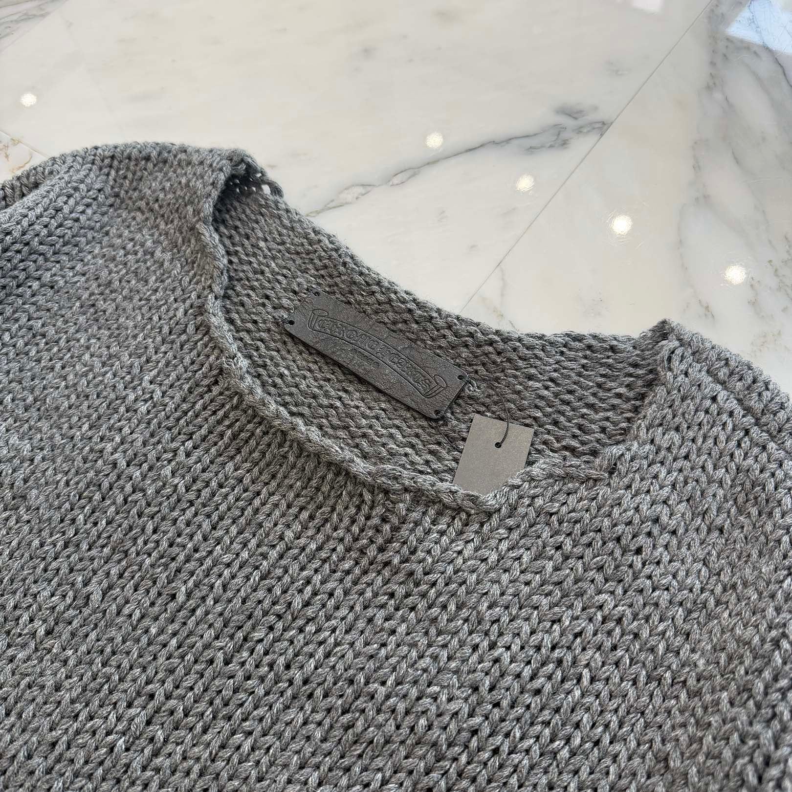 CHROME HEARTS Y NOT Leather Cross Patch Cashmere Knit Sweater ONE SIZE (68-112) クロムハーツ ワイノット レザークロスパッチ カシミアニットセーター ワンサイズ (68-112)