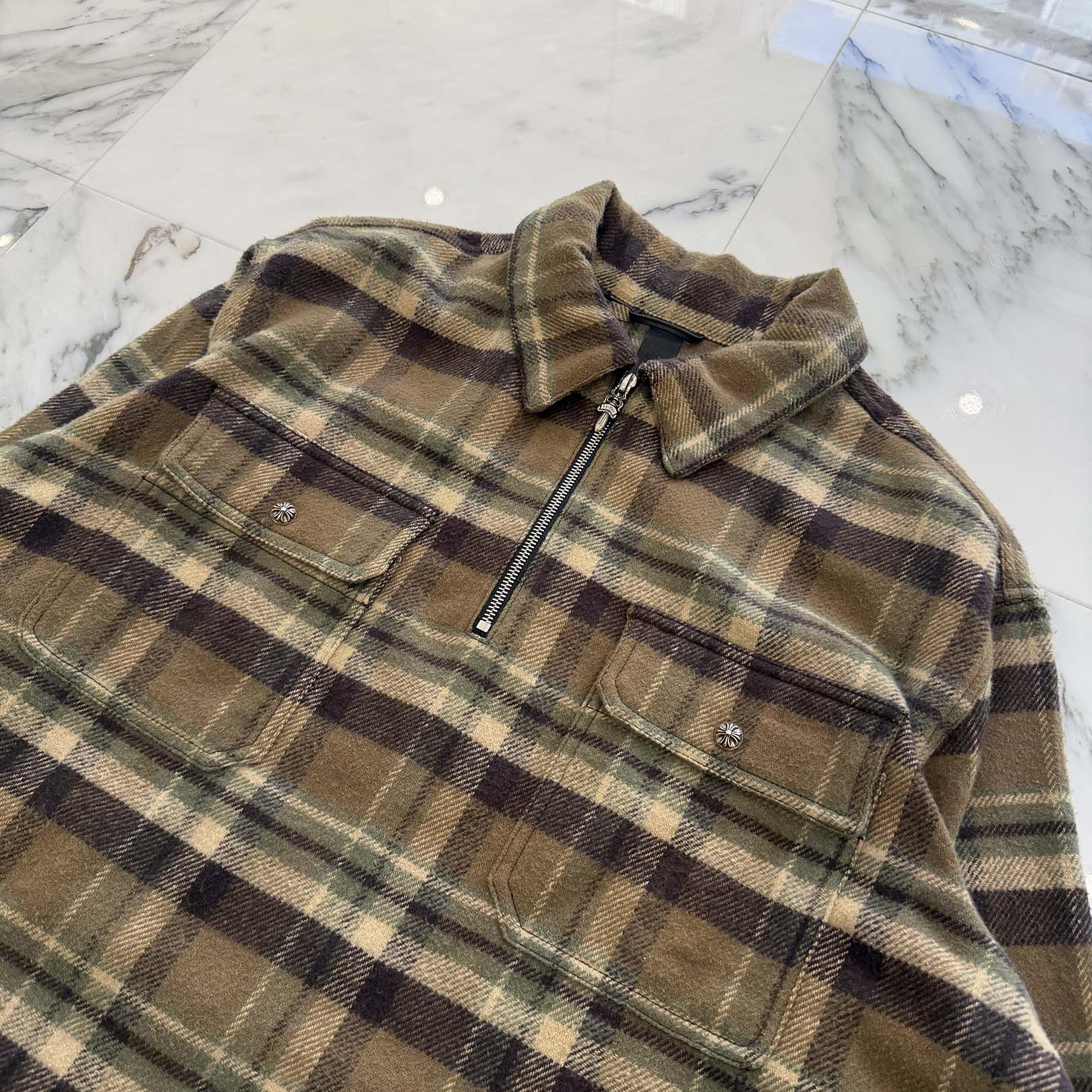 CHROME HEARTS Y NOT UNDER DOG Half Zip Pullover Check Shirt Size L クロムハーツ ワイノット アンダードッグ ハーフジップ プルオーバーチェックシャツ サイズL