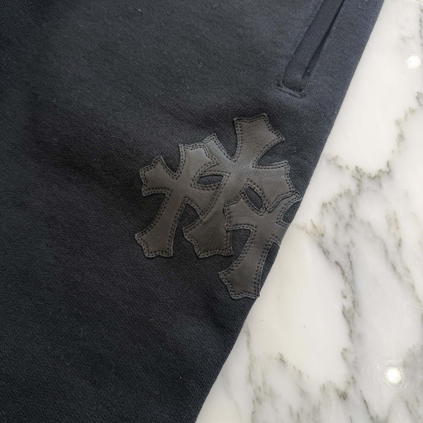 CHROME HEARTS Y NOT 3 Cemetery Cross Leather Patch Sweat Pants Size S クロムハーツ ワイノット 3セメタリークロス レザーパッチ スウェットパンツ サイズS