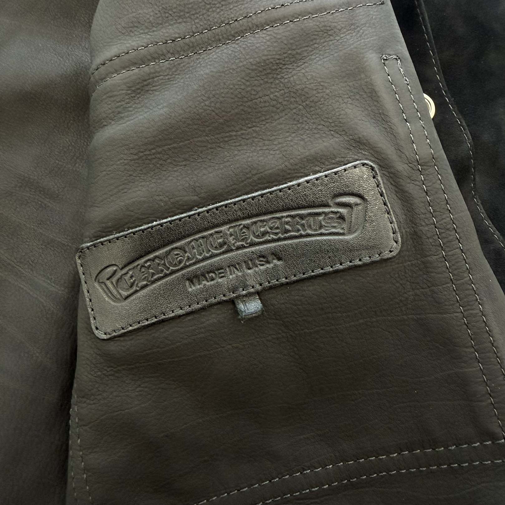 CHROME HEARTS Cross Ball Button Suede Leather Short Sleeve Shirt Size L クロムハーツ クロスボールボタン スウェード レザー ショートスリーブTシャツ サイズL