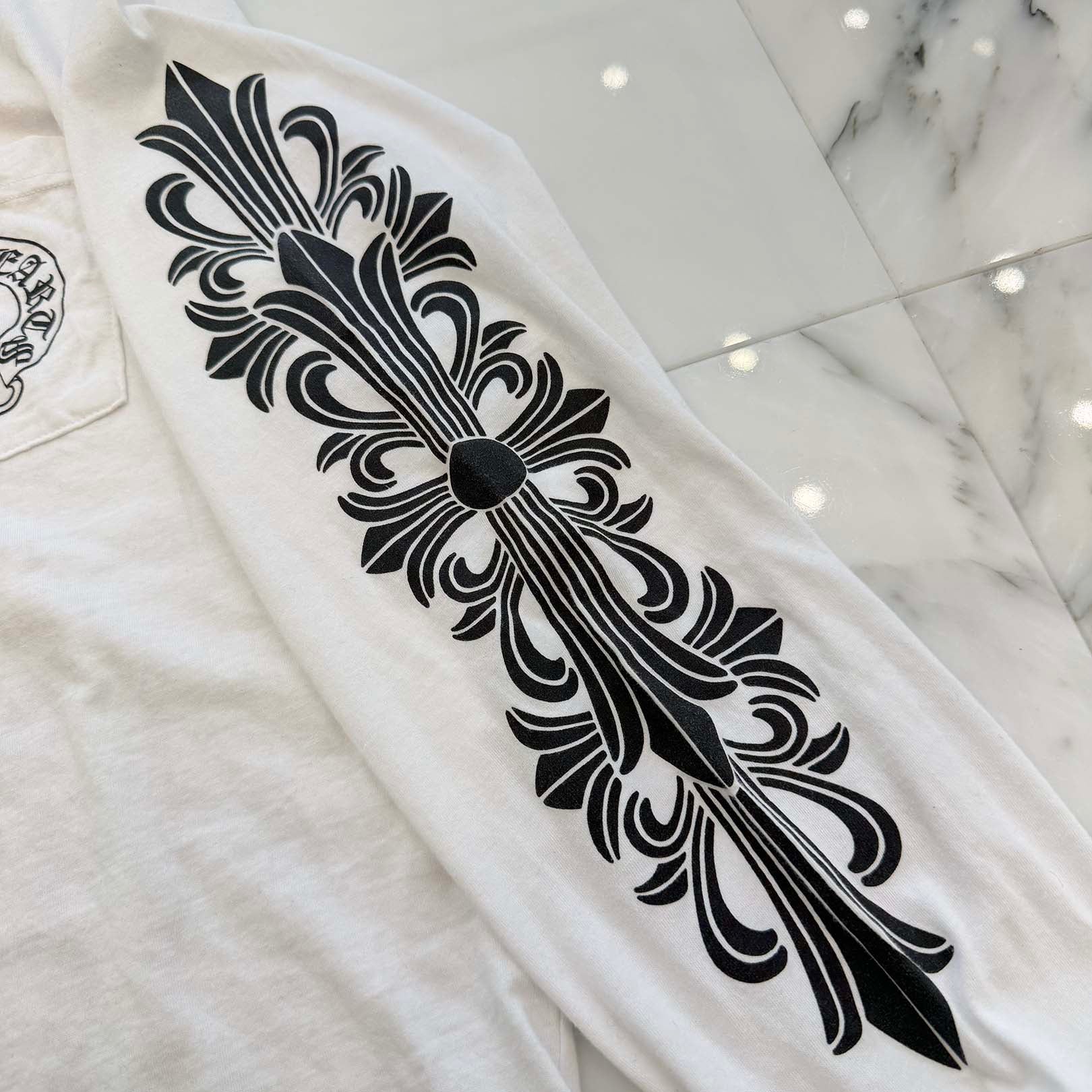 CHROME HEARTS Floral Cross Horseshoe Long Sleeve Tee Size M クロムハーツ フローラルクロス ホースシュー ロングスリーブTシャツ サイズM