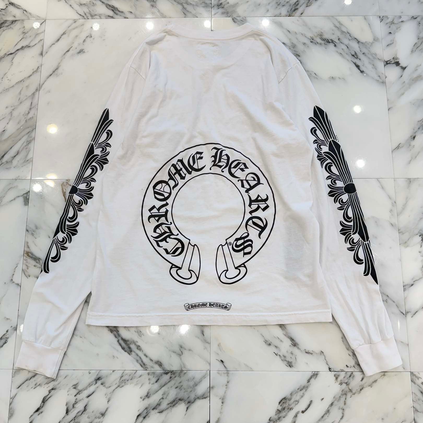CHROME HEARTS Floral Cross Horseshoe Long Sleeve Tee Size M クロムハーツ フローラルクロス ホースシュー ロングスリーブTシャツ サイズM