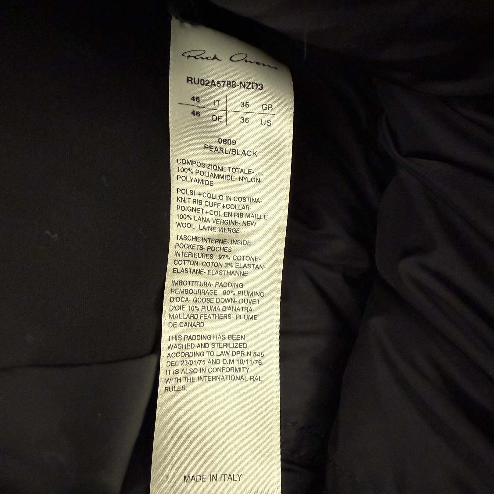 Rick Owens 2021AW Gethsemane Flight Down Jacket RU02A5788-NZD3 Size 46 リックオウエンス ゲッセマネ・フライトダウンジャケット サイズ46