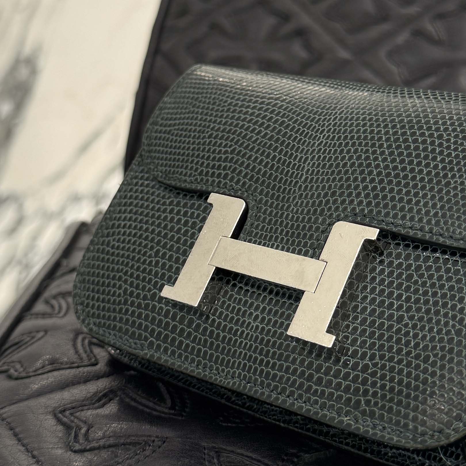 HERMES Lizard Skin Constance Slim Wallet "Vert Cypres" B刻印 エルメス リザードスキン コンスタンス スリム ウォレット "ヴェールシプレス" B刻印