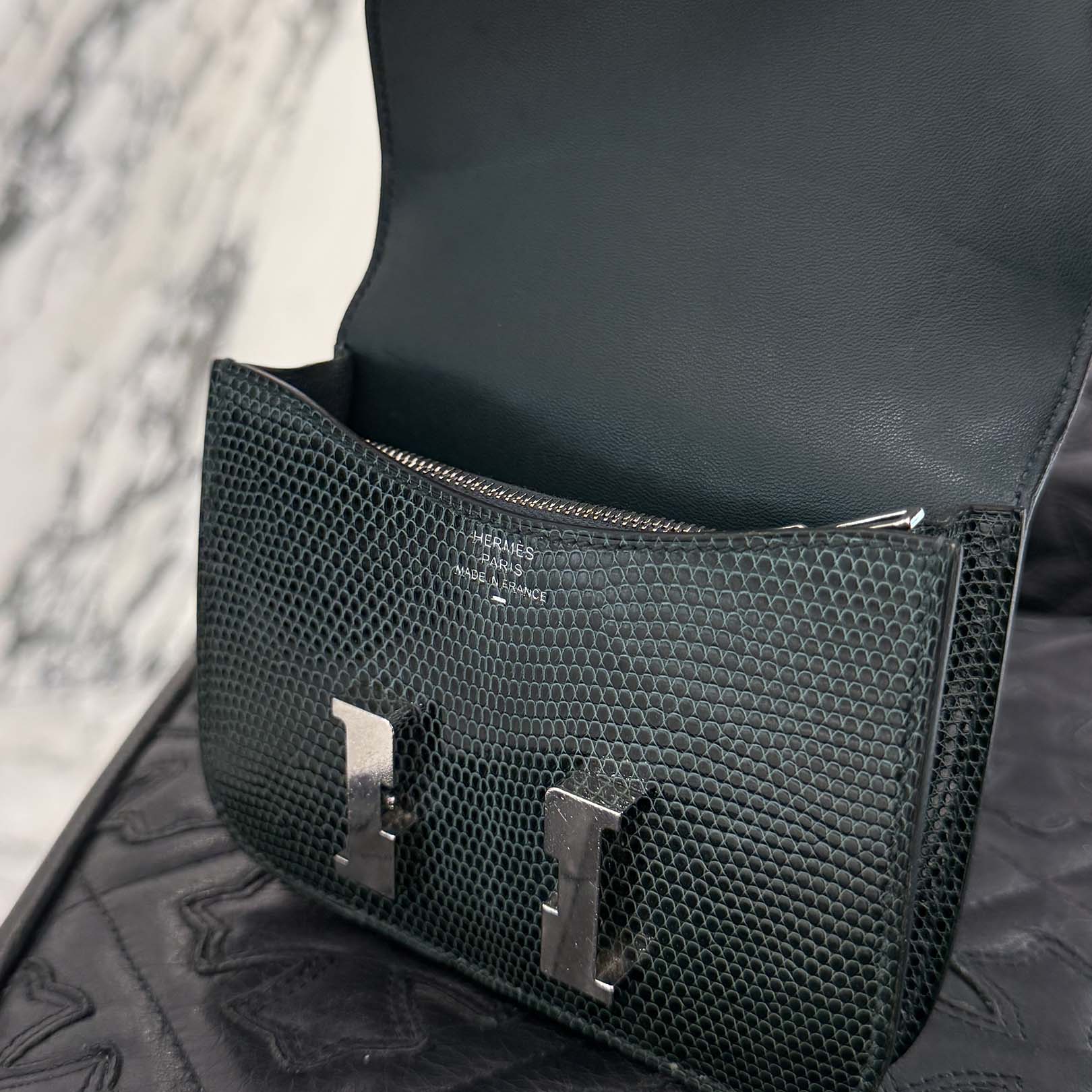 HERMES Lizard Skin Constance Slim Wallet "Vert Cypres" B刻印 エルメス リザードスキン コンスタンス スリム ウォレット "ヴェールシプレス" B刻印