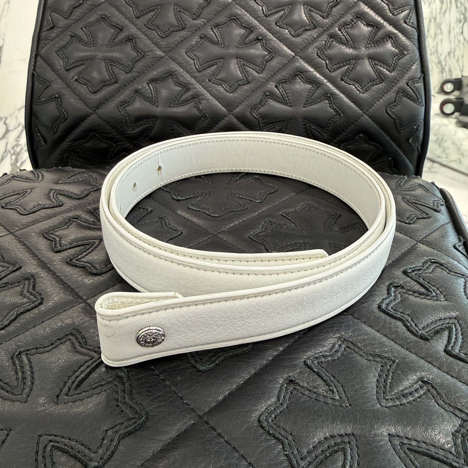 CHROME HEARTS Scroll White Strap Leather Belt Size32 クロムハーツ スクロール ホワイト ストラップ レザー ベルト サイズ32