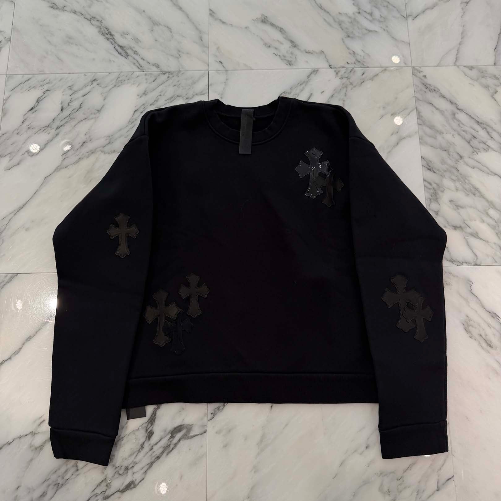 CHROME HEARTS Y NOT Multi Leather Cross Patch Sweatshirt Size S クロムハーツ ワイノット マルチレザークロスパッチ スウェットシャツ サイズS