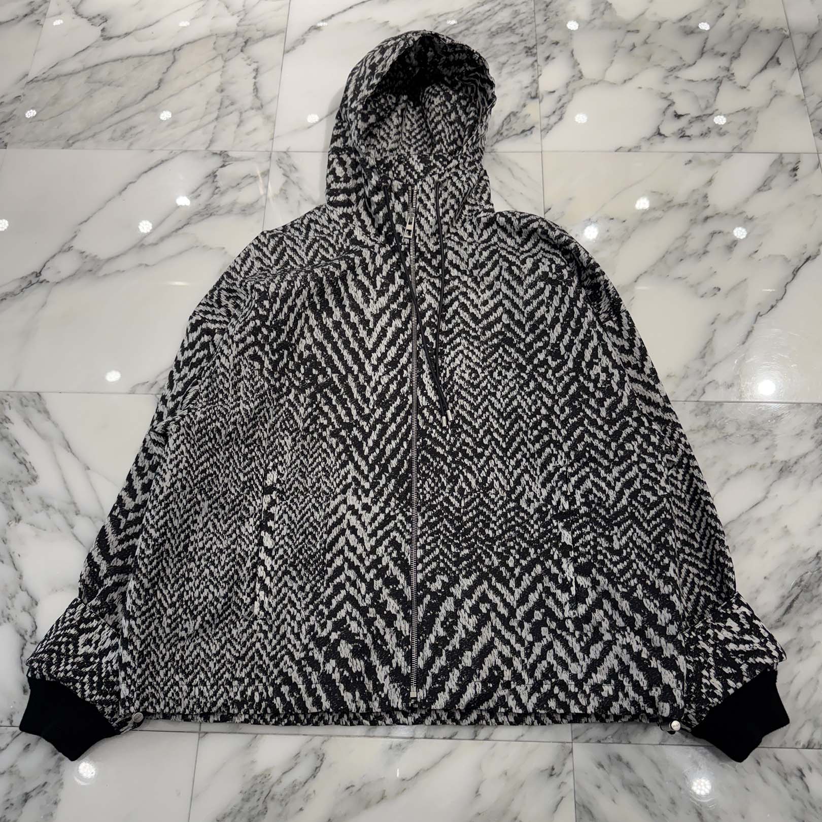 LOEWE 2024SS Herringbone Hooded Zip Up Nylon Jacket H526Y02W72 Size 46 ロエベ ヘリンボーン フーデッド ジップアップ ナイロンジャケット サイズ46