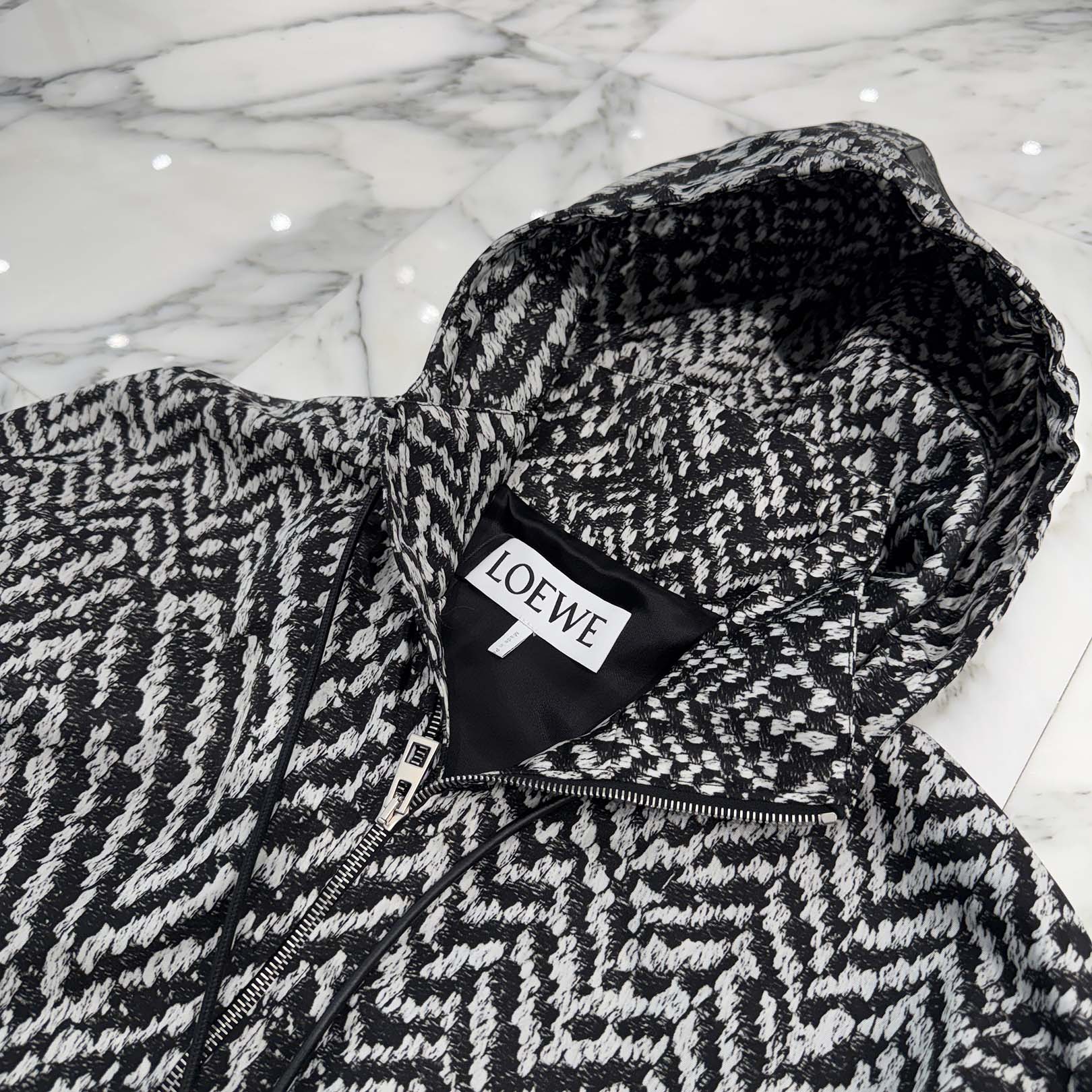 LOEWE 2024SS Herringbone Hooded Zip Up Nylon Jacket H526Y02W72 Size 46 ロエベ ヘリンボーン フーデッド ジップアップ ナイロンジャケット サイズ46