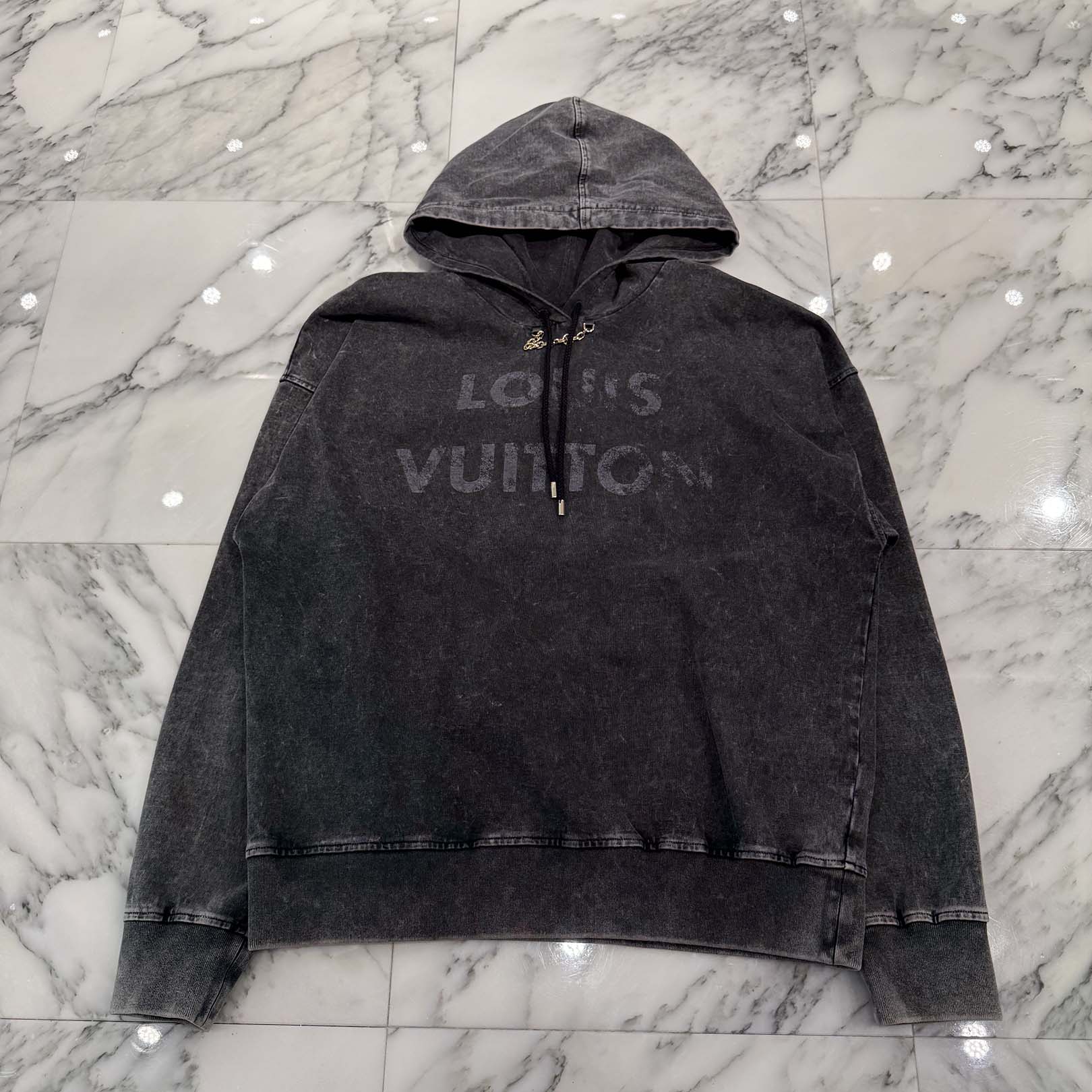 LOUIS VUITTON 2024AW Letter Print Washed Cotton Pullover Hoodie FRST01 Size M ルイヴィトン レタープリント ウォッシュドコットン プルオーバーフーディ サイズM