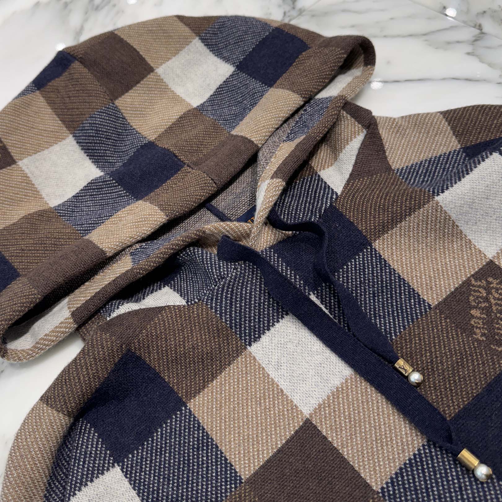 LOUIS VUITTON 2024AW Damier Cashmere Wool Blend Pullover Hoodie HRN78W Size S ルイヴィトン ダミエ カシミヤ ウールブレンドプルオーバーフーディ サイズS