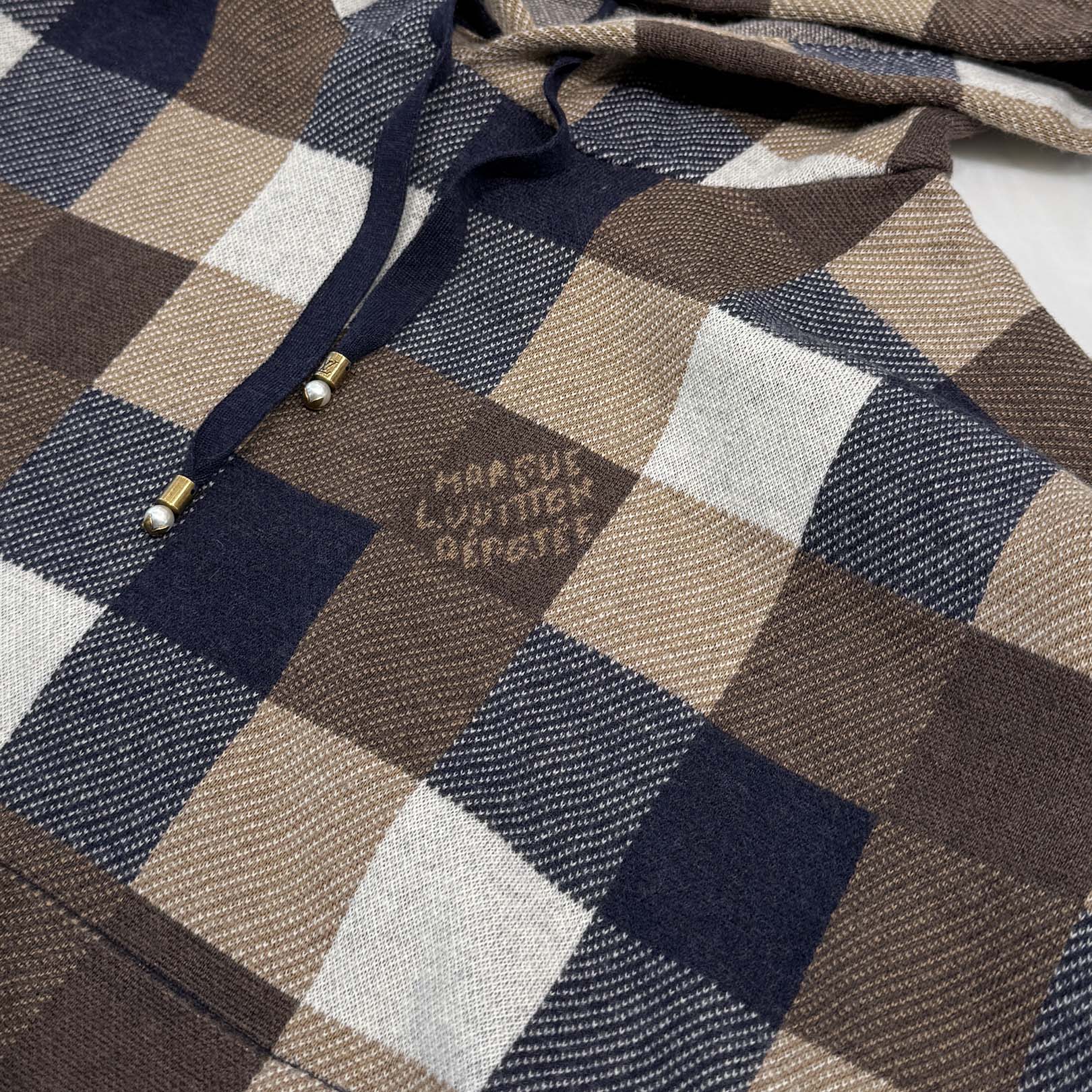 LOUIS VUITTON 2024AW Damier Cashmere Wool Blend Pullover Hoodie HRN78W Size S ルイヴィトン ダミエ カシミヤ ウールブレンドプルオーバーフーディ サイズS